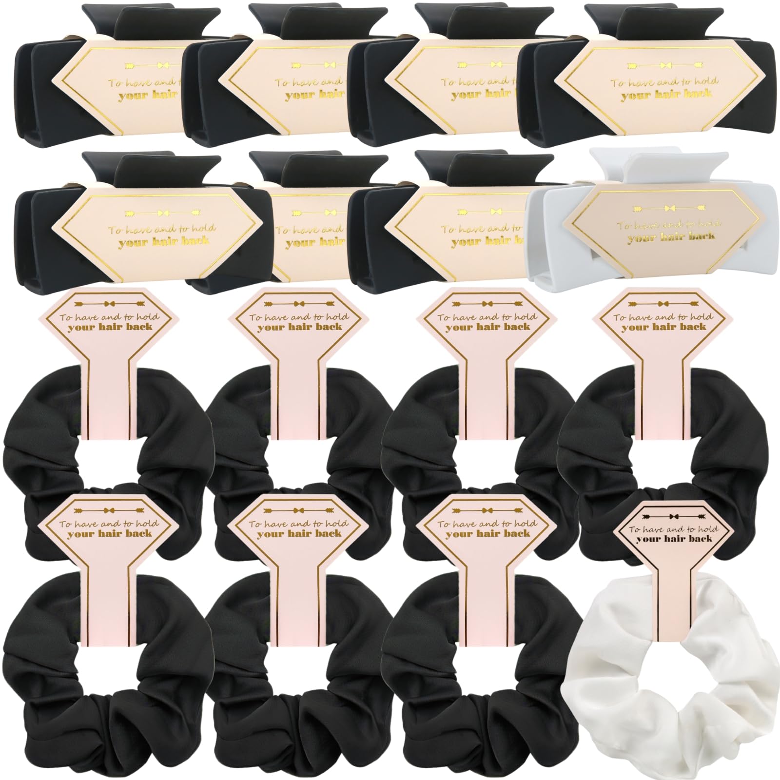 Bridesmaid Scrunchies & 4.1 Inch Hair Claws – Tethzeng 16pcs White & Black Gift Set