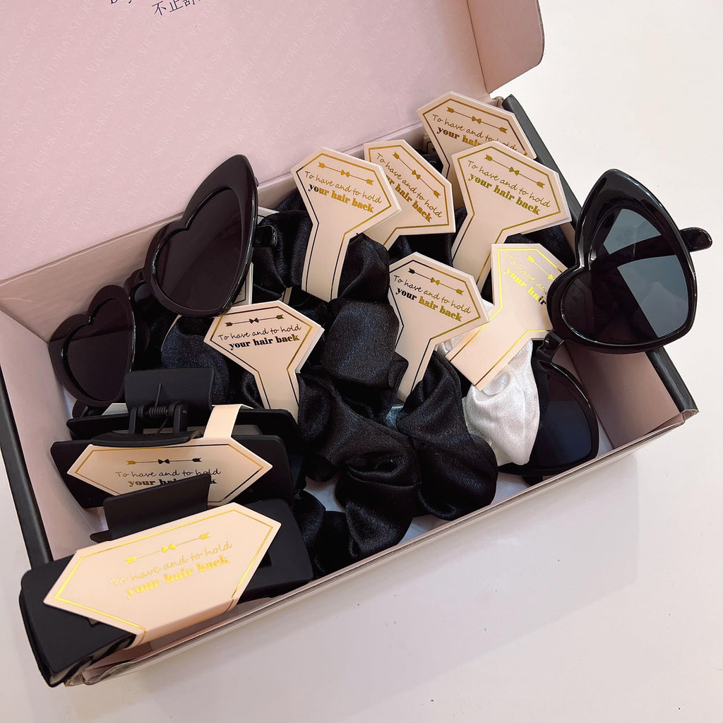 Tethzeng Bridesmaid Gift Set – 4.1in Hair Claws, Heart Sunglasses, Scrunchies & Headband