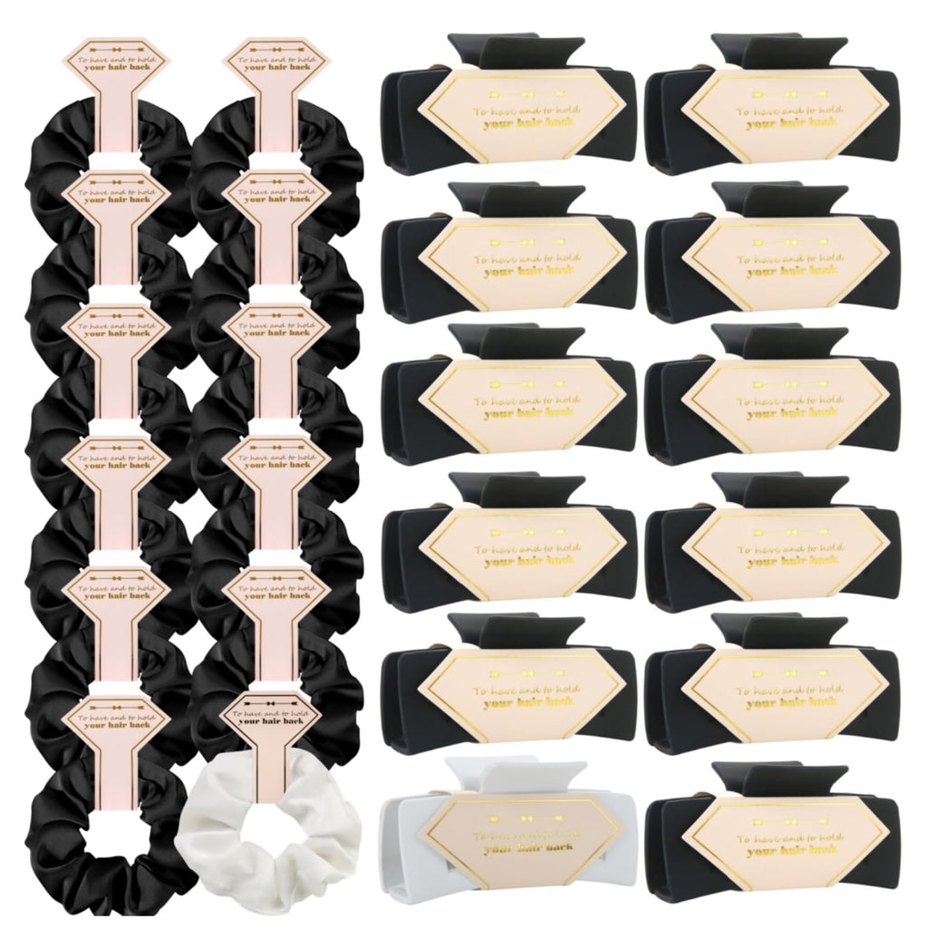 Tethzeng Bridesmaid Gift Set – 4.1 inch Hair Claws, White & Black Scrunchies, Bachelorette Sunglasses (12pc)