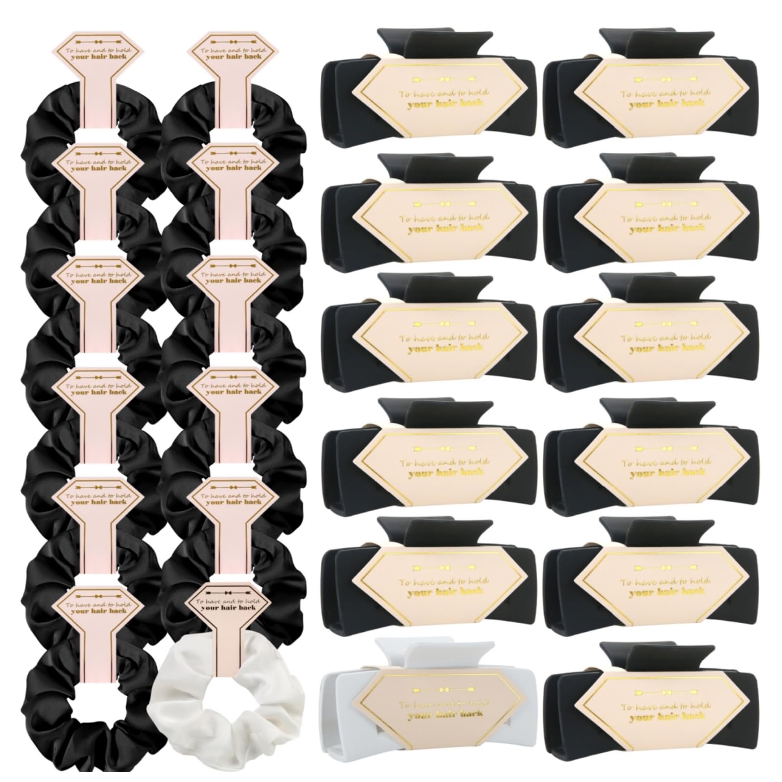Tethzeng Bridesmaid Gift Set – 4.1 inch Hair Claws, White & Black Scrunchies, Bachelorette Sunglasses (12pc)