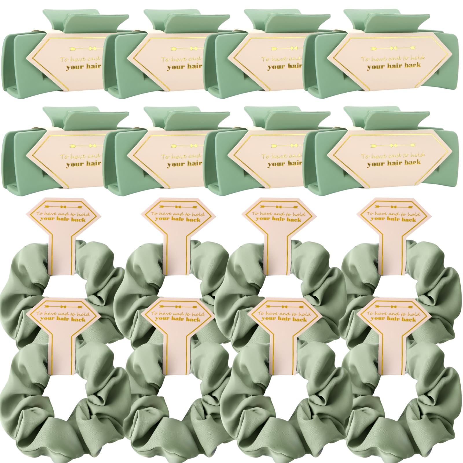 Tethzeng Bridesmaid Scrunchies & Hair Claw Clips – Sage Green 16-Piece Gift Set for Bachelorette & Wedding Party