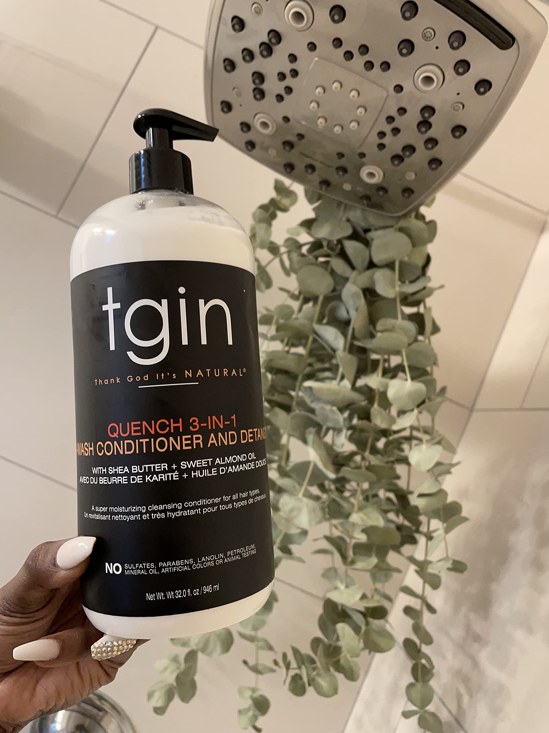tgin Quench 3-in-1 Co-Wash Conditioner & Detangler for Curly Hair – Shea Butter & Almond Oil (13 oz)