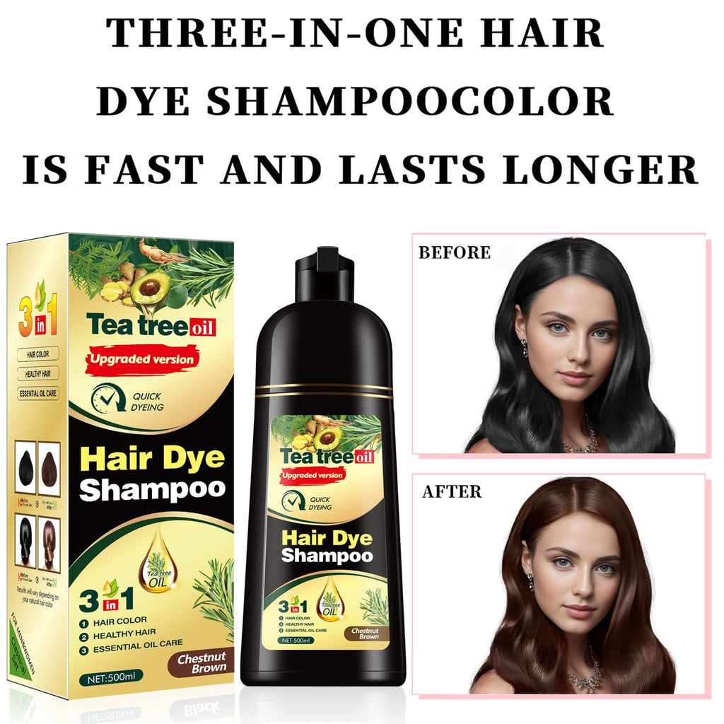 TGTXDEA Herbal Instant Hair Color Shampoo – 100% Gray Coverage, Ammonia-Free, Brown (3-in-1 Bubbles)