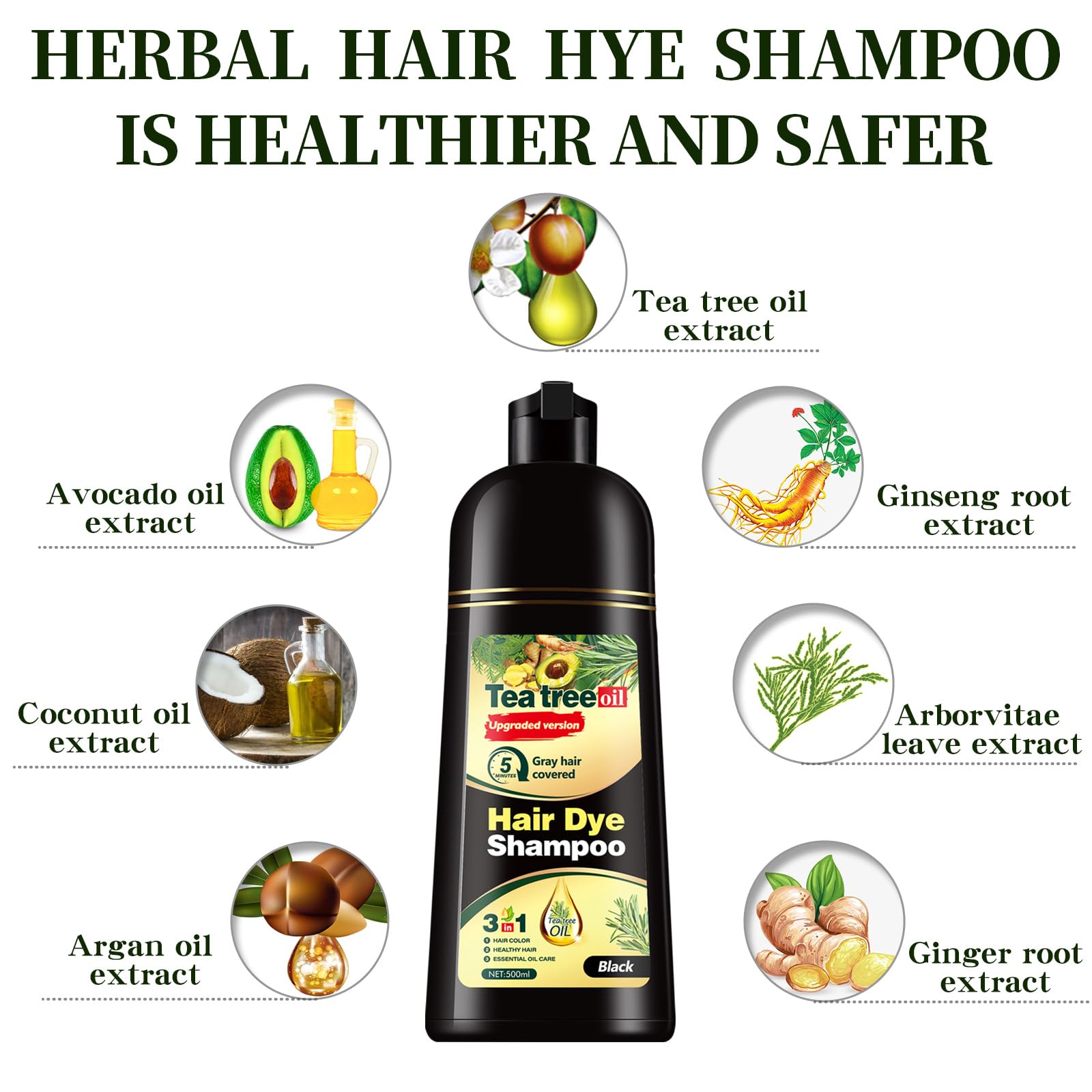TGTXDEA Herbal Instant Hair Color Shampoo – 100% Gray Coverage, Ammonia-Free, Brown (3-in-1 Bubbles)