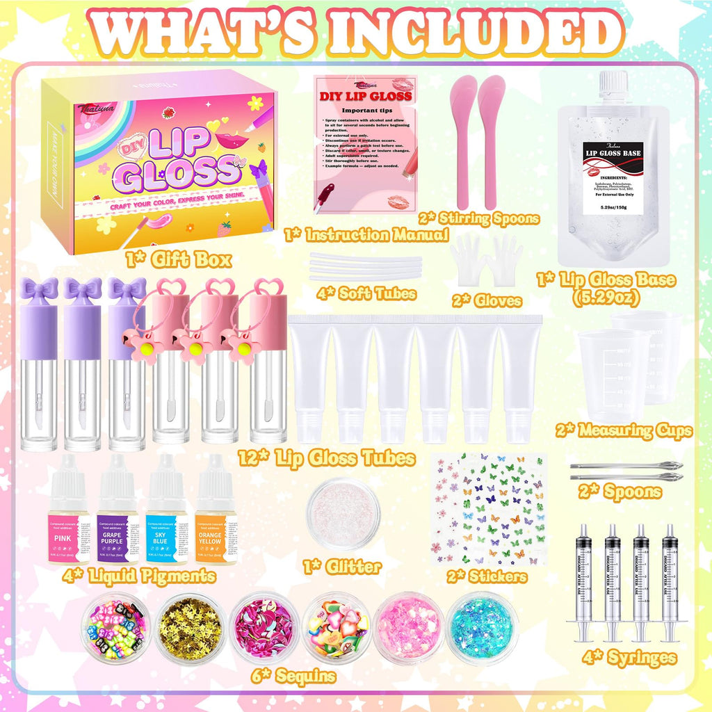 Thaluna Lip Gloss Making Kit – DIY Lip Gloss Set for Teens & Kids | Hydrating, Glittery Fun