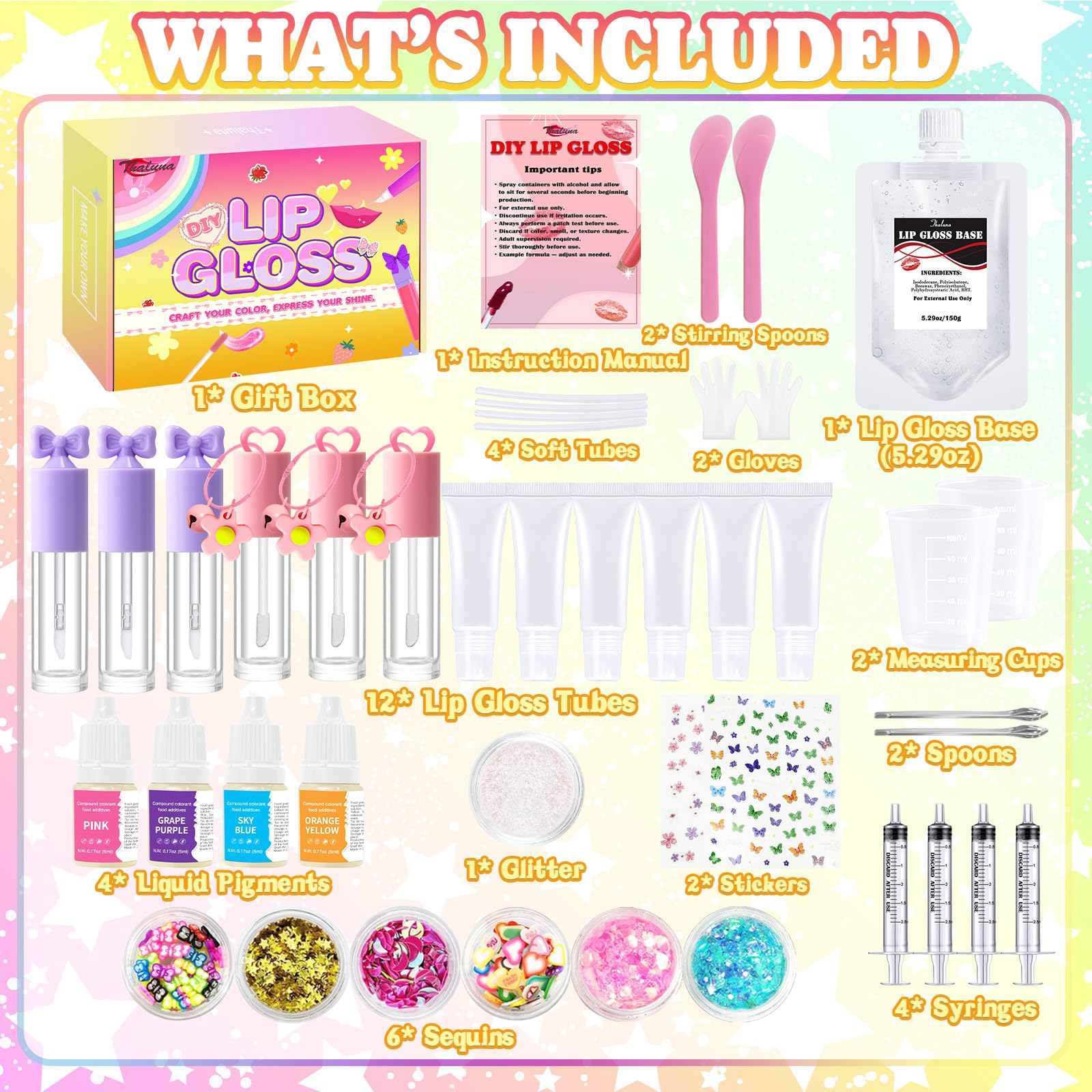 Thaluna Lip Gloss Making Kit – DIY Lip Gloss Set for Teens & Kids | Hydrating, Glittery Fun