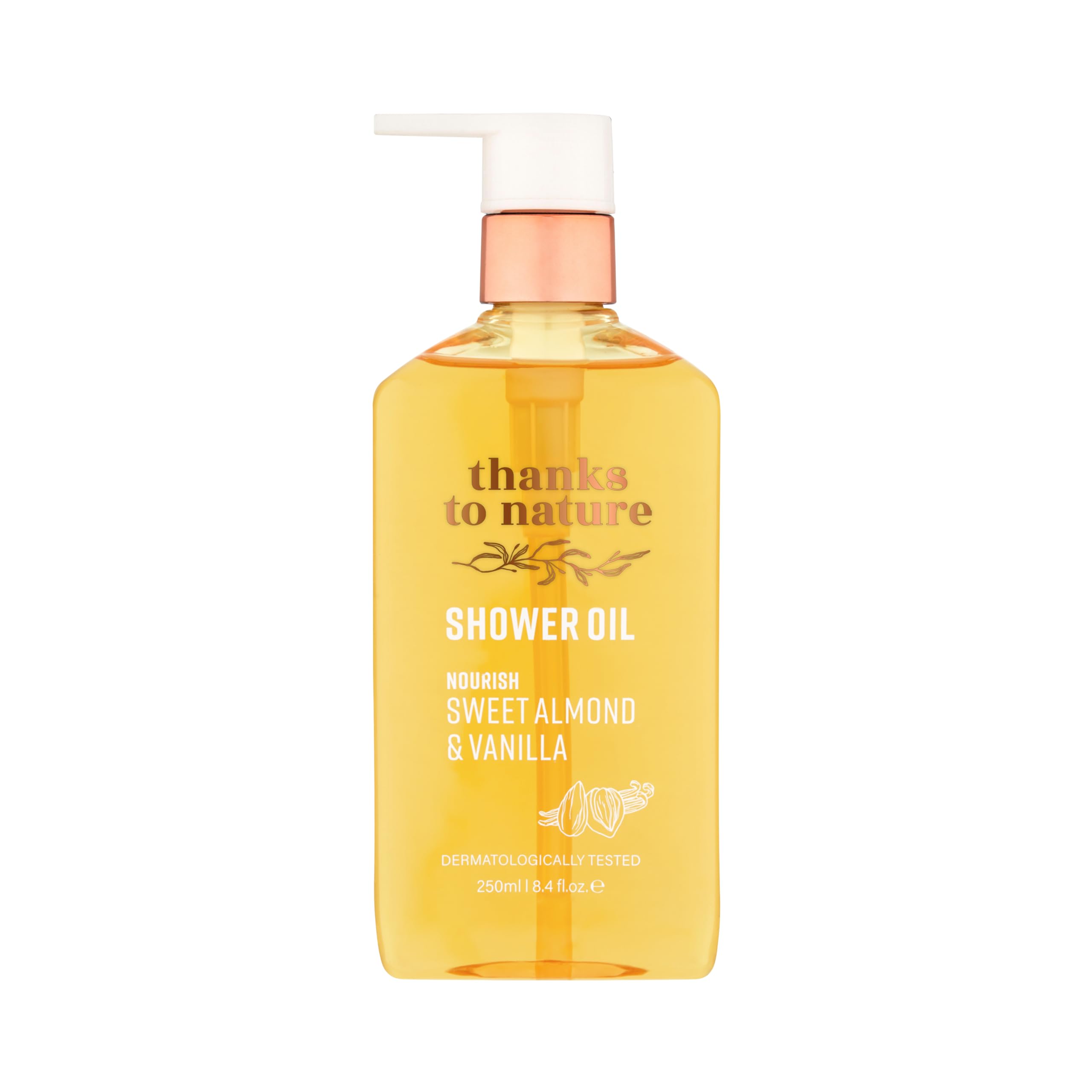 thanks to nature Shower Oil with Sweet Almond & Vanilla – Nourishing, Moisturizing for Normal to Dry Skin | 8.45 fl oz