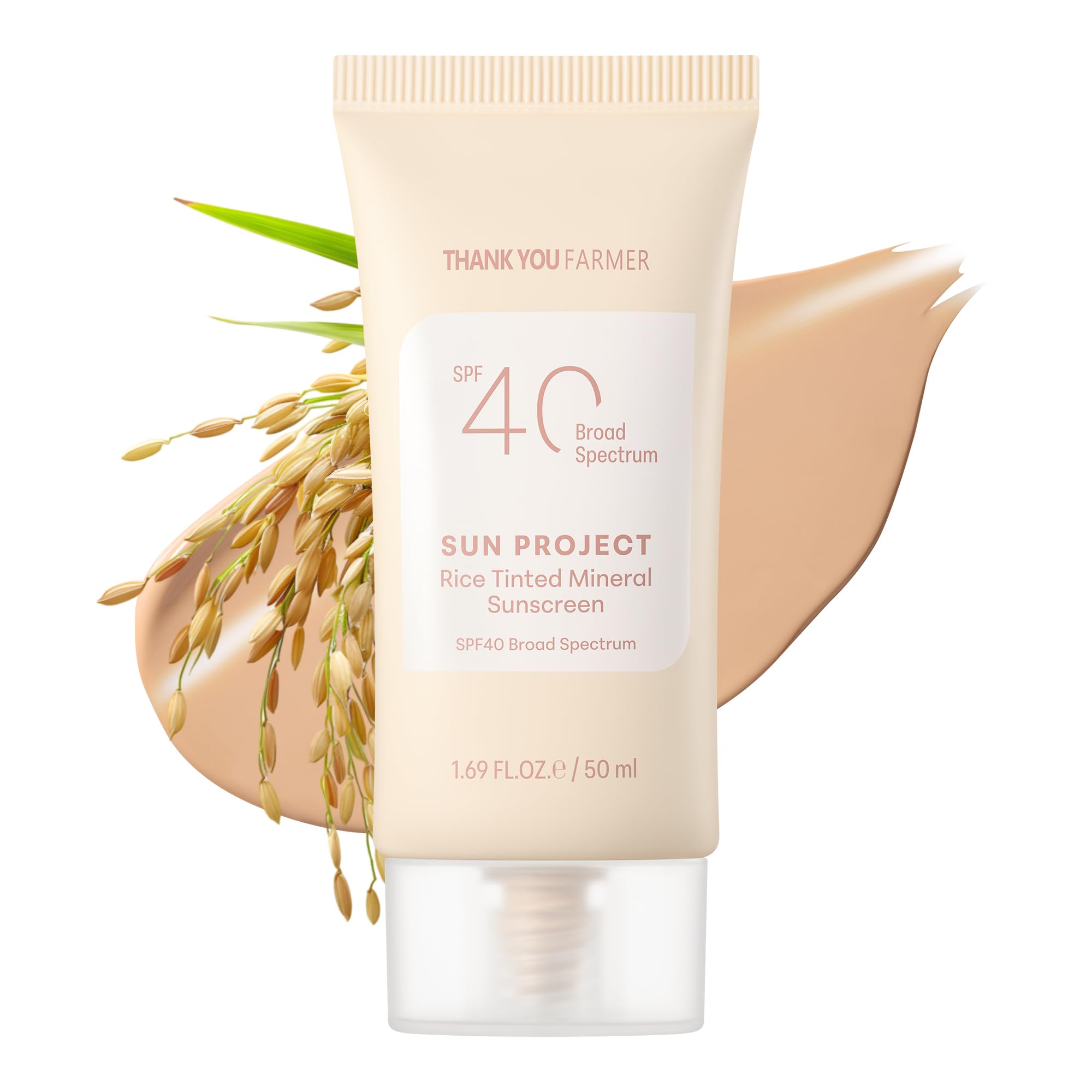 THANKYOU FARMER Sun Project Rice Tinted Mineral Sunscreen SPF40 – No White Cast, Dermatologist-Tested