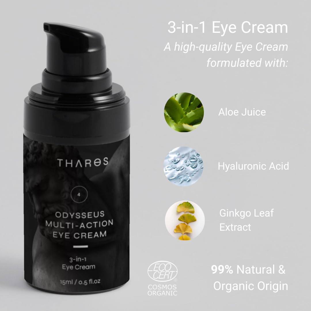 THAROS 3-in-1 Eye Cream for Men — Hydration, Calming, Hyaluronic Acid, Vegan