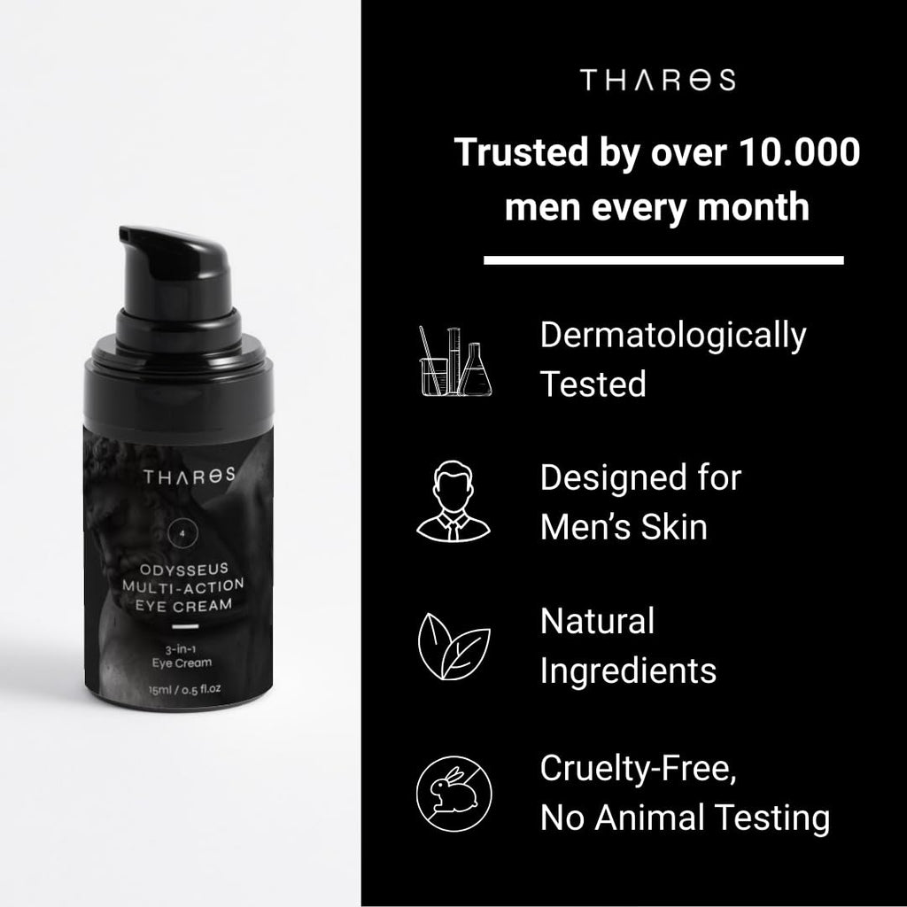 THAROS 3-in-1 Eye Cream for Men — Hydration, Calming, Hyaluronic Acid, Vegan