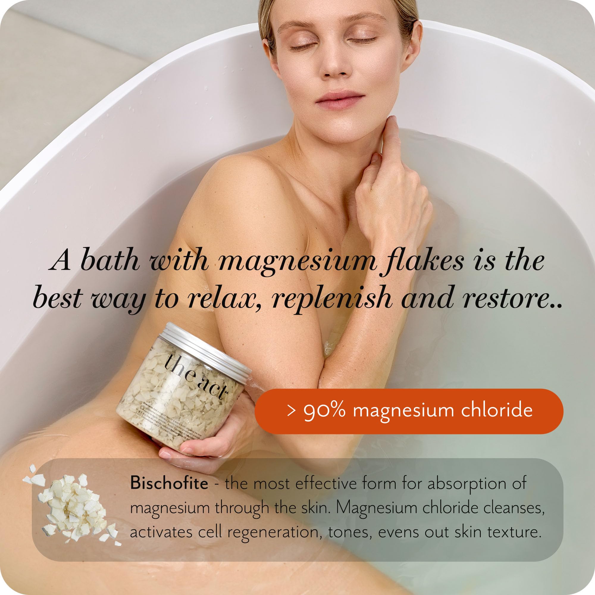 The Act Magnesium Flakes for Bath – Relaxing Aromatherapy Bath Salts with Ylang-Ylang, Lavender & Mandarin Oils