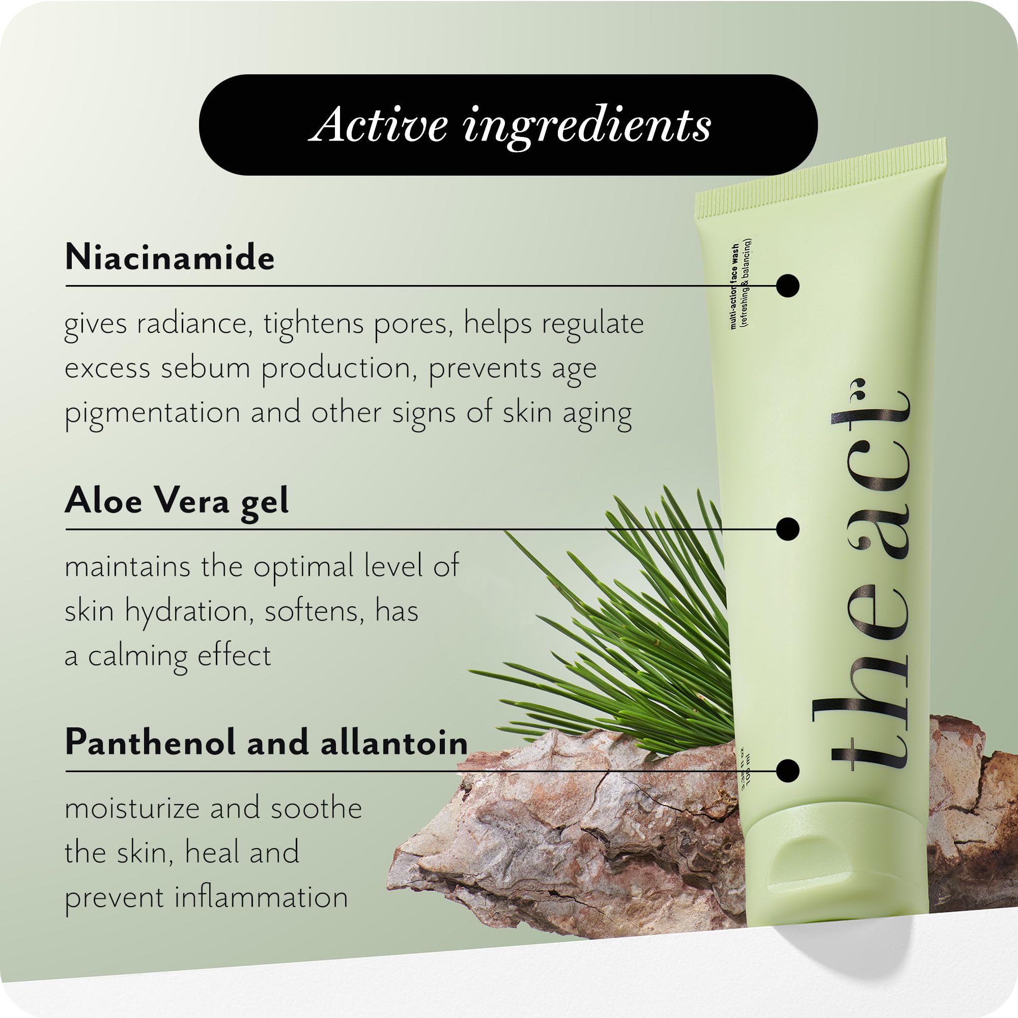 The Act Daily Face Wash – Foaming Cleanser with Niacinamide, Aloe Vera & Pine Extract | Vegan & Organic (3.38 fl oz)