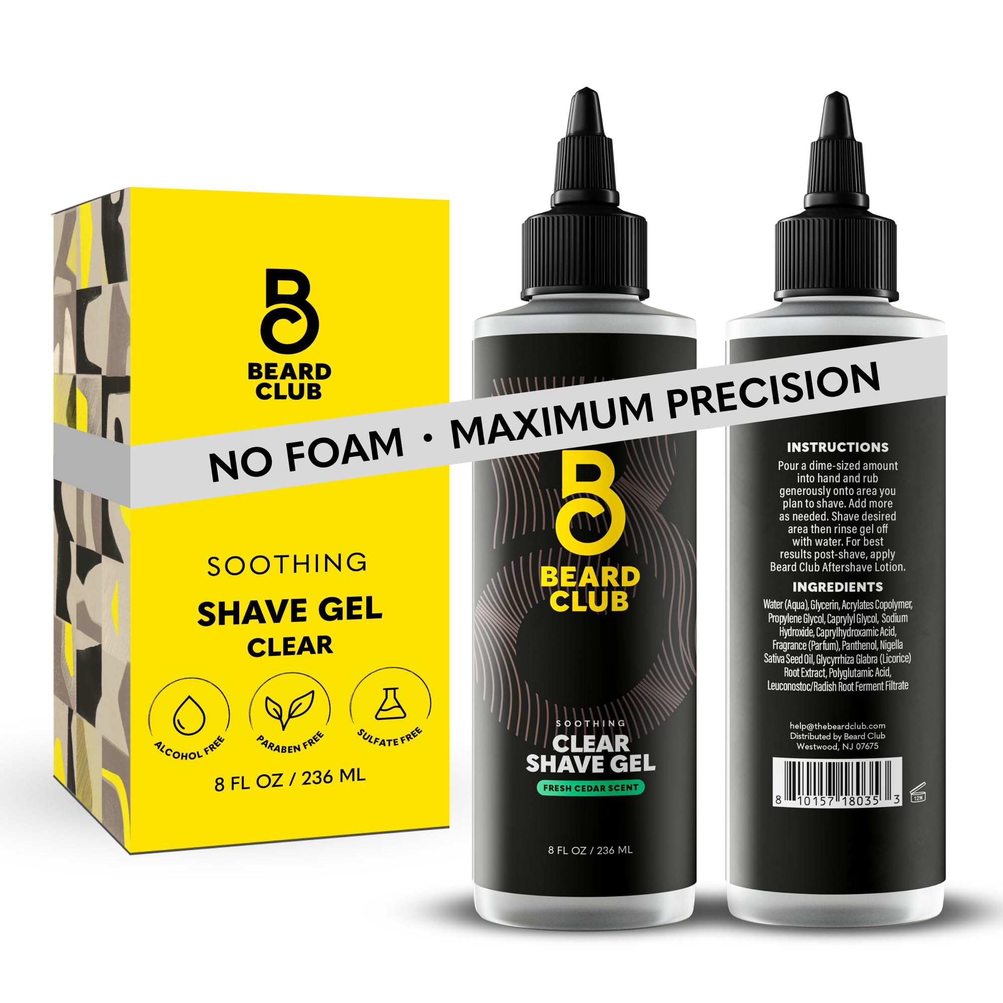 The Beard Club Premium Shaving Gel for Men – Hydrating Clear Gel with Cedar Scent