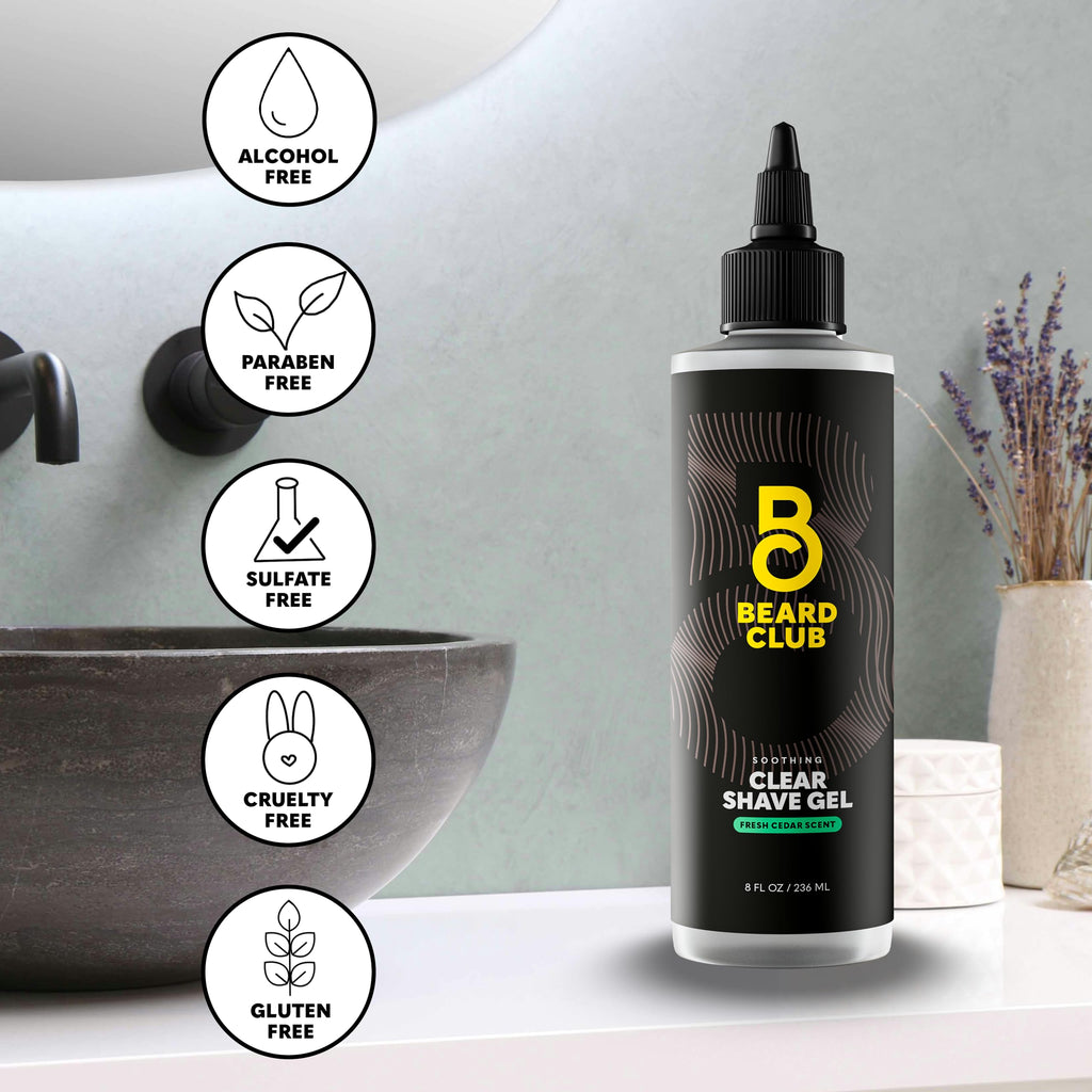 The Beard Club Premium Shaving Gel for Men – Hydrating Clear Gel with Cedar Scent