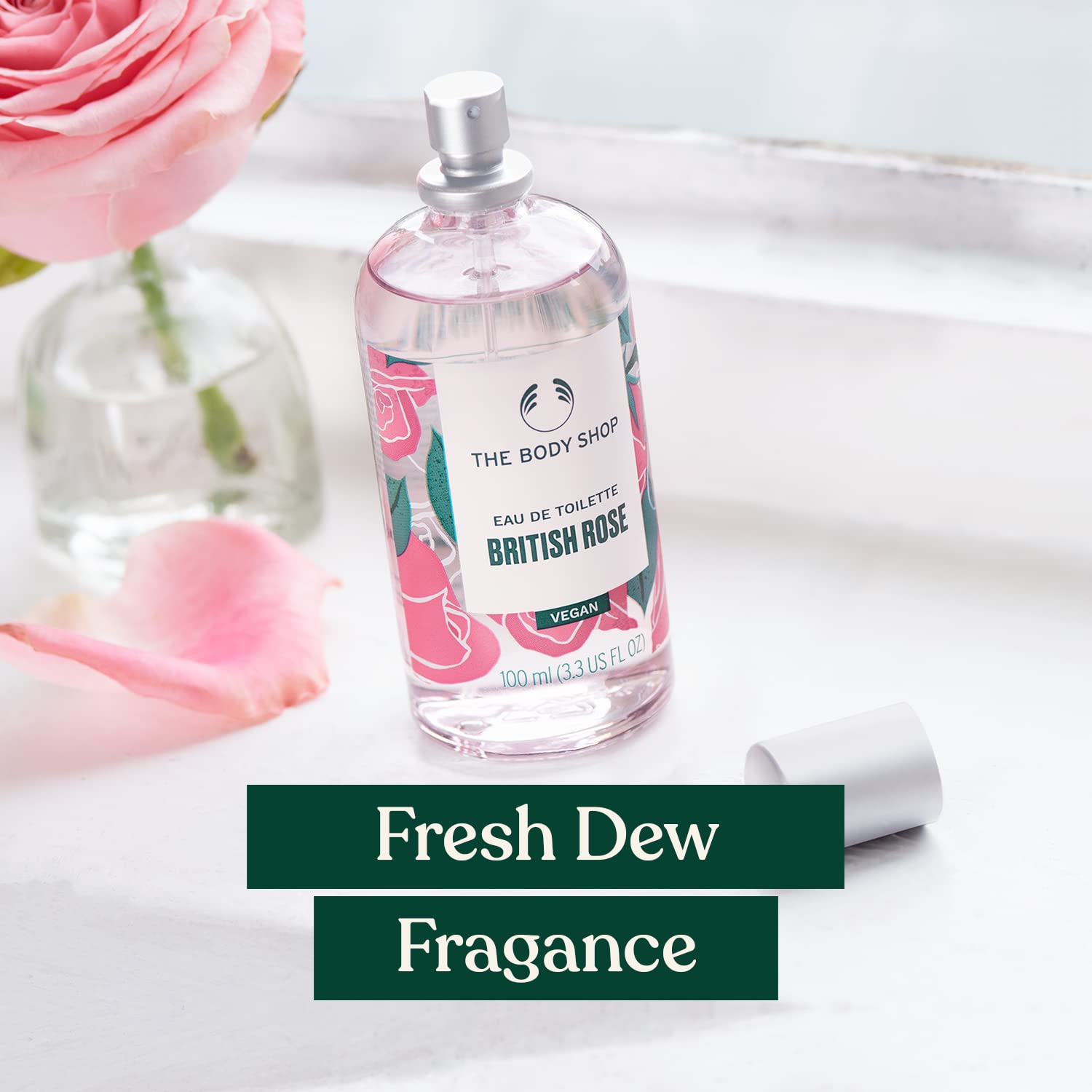 The Body Shop British Rose Eau De Toilette – Fresh Dewy Floral Scent – Vegan – 3.3 oz