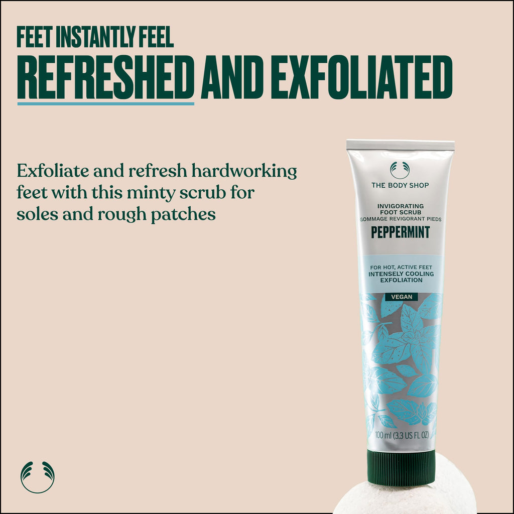Peppermint Invigorating Foot Scrub | The Body Shop | Cooling Exfoliator for Dry Feet | 3.3 oz | Vegan