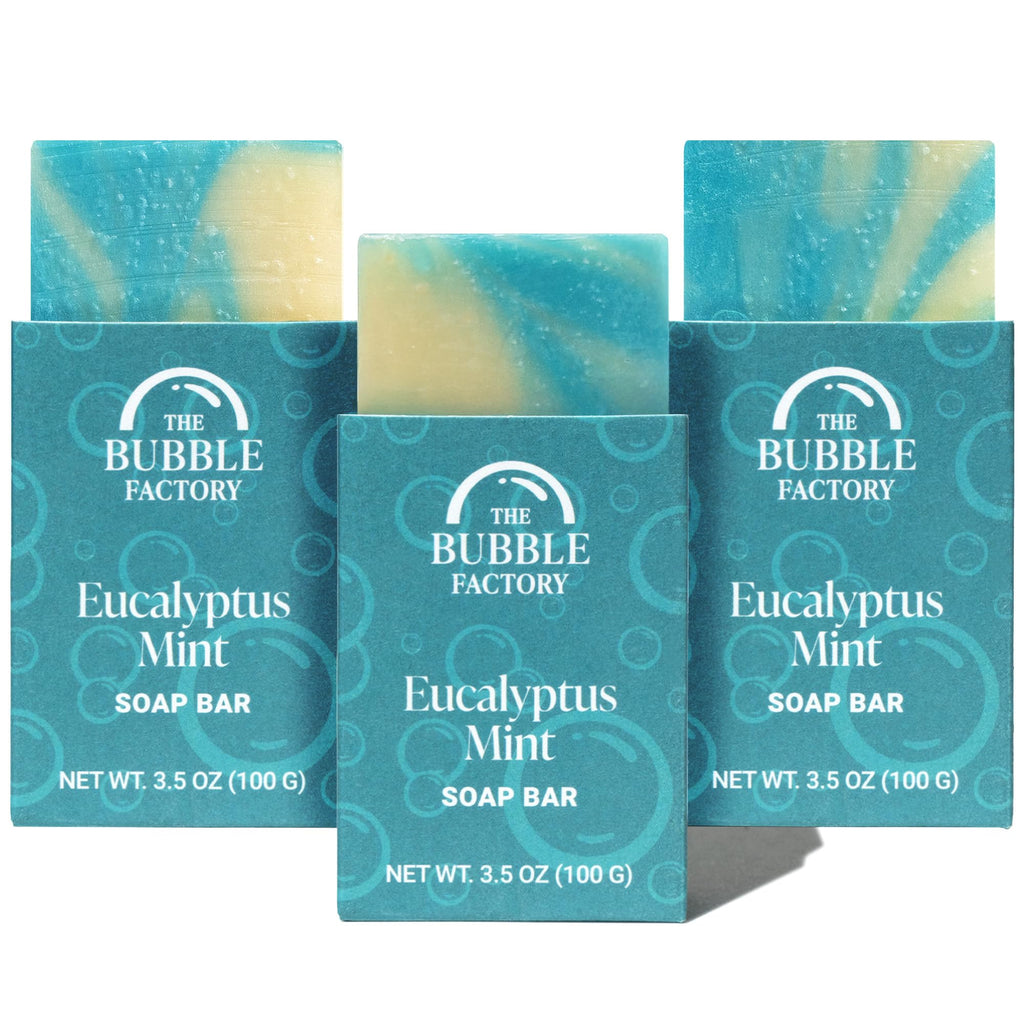 The Bubble Factory Handmade Soap – All Natural, Palm Oil Free, Eucalyptus Mint (3 Bars)