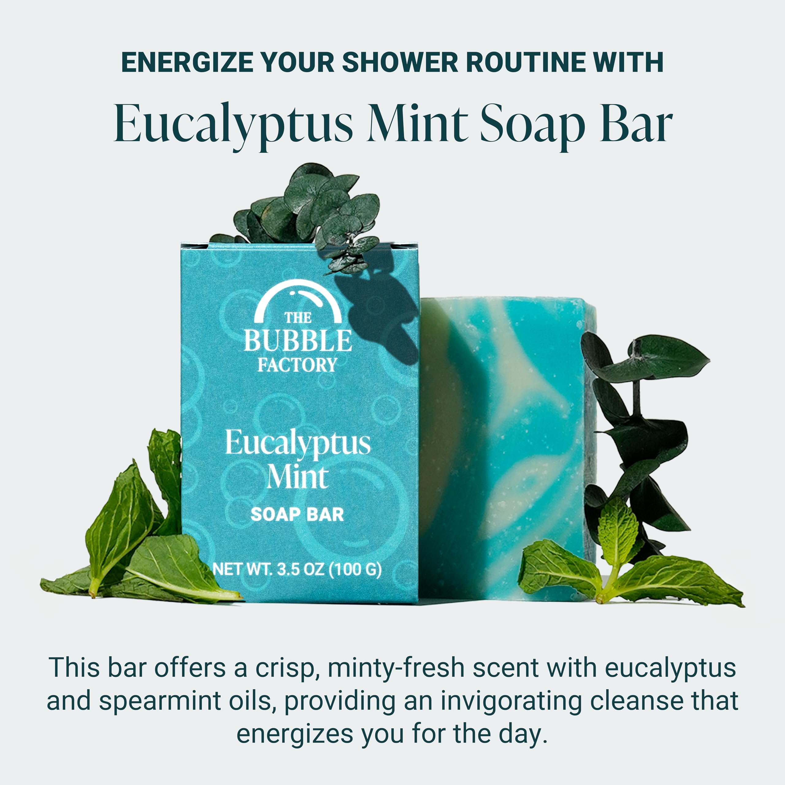 The Bubble Factory Handmade Soap – All Natural, Palm Oil Free, Eucalyptus Mint (3 Bars)