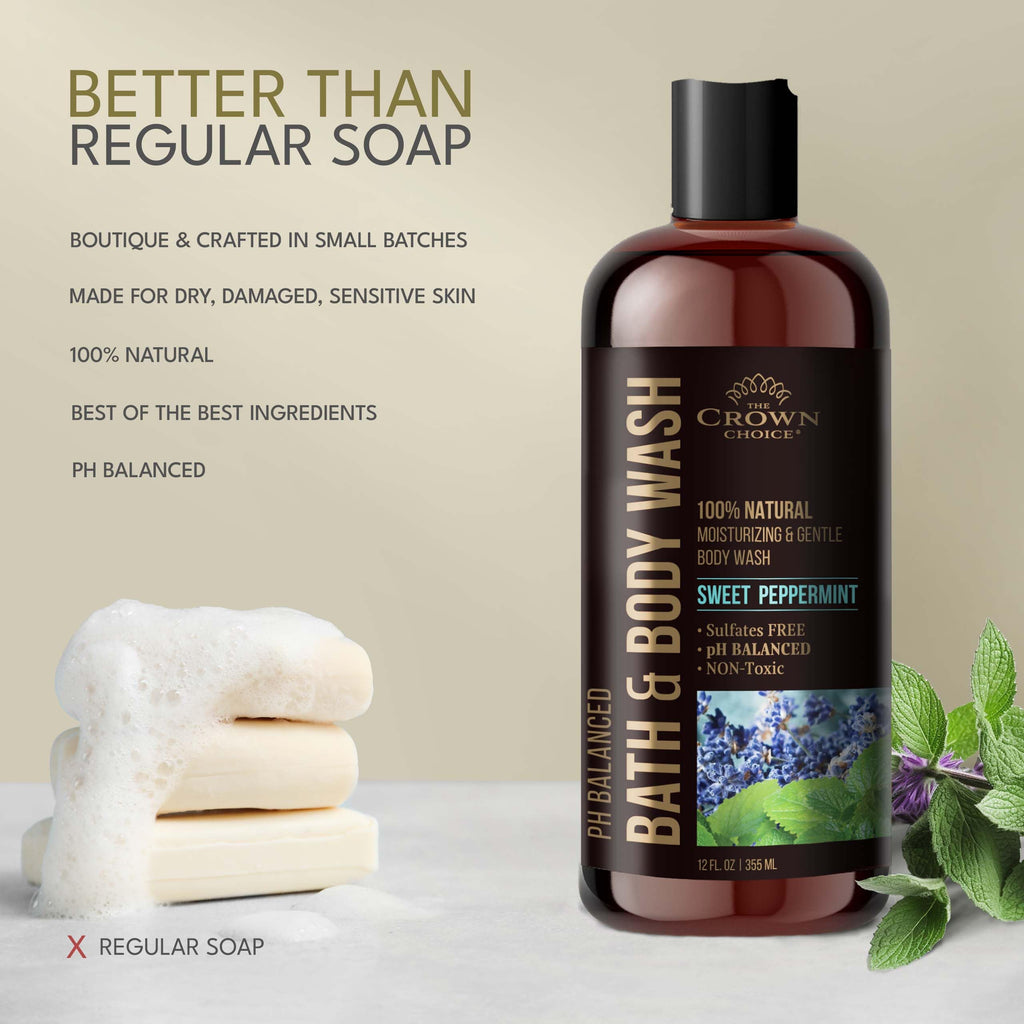 The Crown Choice Natural Body Wash – Peppermint & Lavender | pH 5.5 | 12oz (2-Pack)