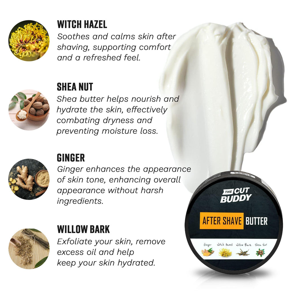 The Cut Buddy After Shave Butter for Men & Women - Moisturizer with Witch Hazel, Shea Butter, Ginger & Willow Bark, 8 oz