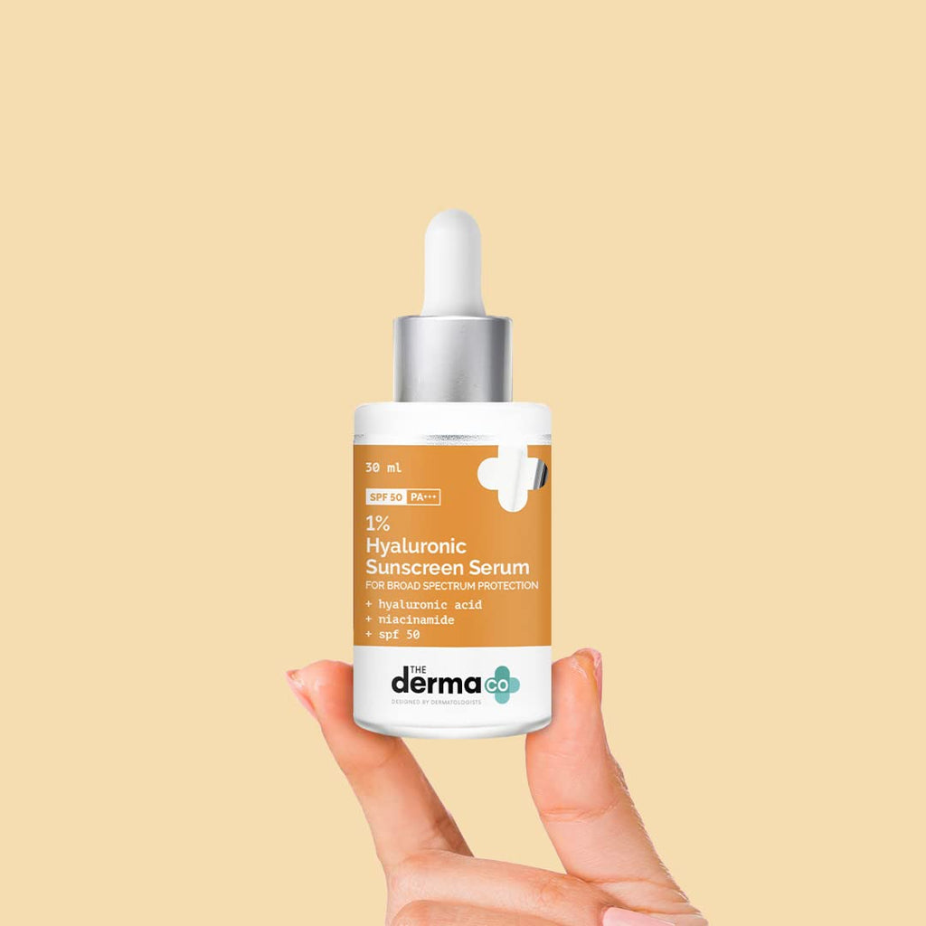 The Derma Co 1% Hyaluronic Acid Sunscreen Serum SPF 50 PA+++ | Lightweight, Non-Greasy | 30ml