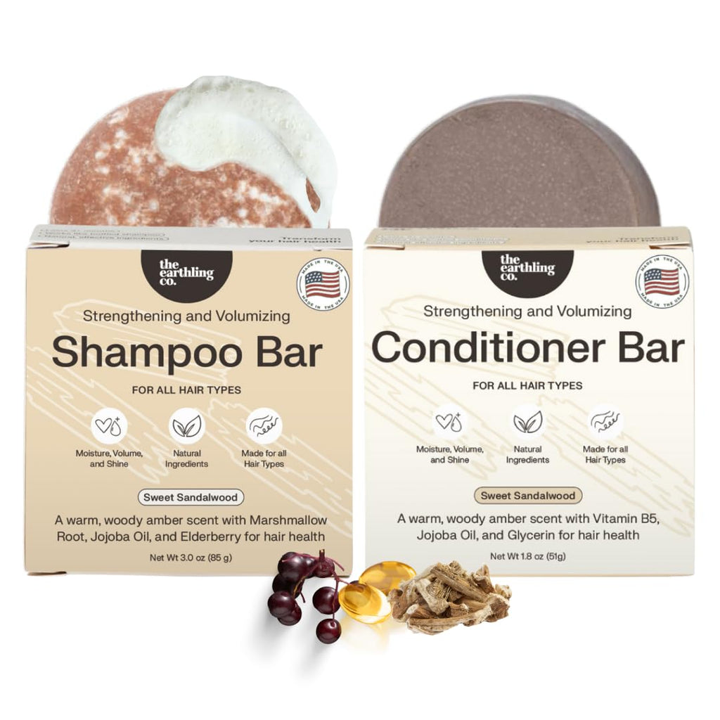 The Earthling Co. Shampoo & Conditioner Bar Set – Growth, Strength & Volume for All Hair Types | Sulfate & Paraben Free, Sweet Sandalwood
