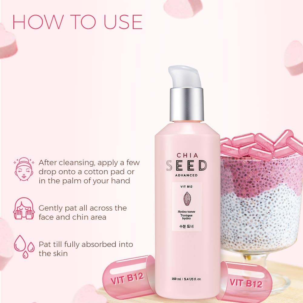 The Face Shop Chia Seed Hydro Toner – Hydrating Toner for Dry Skin, 5.4 Fl Oz