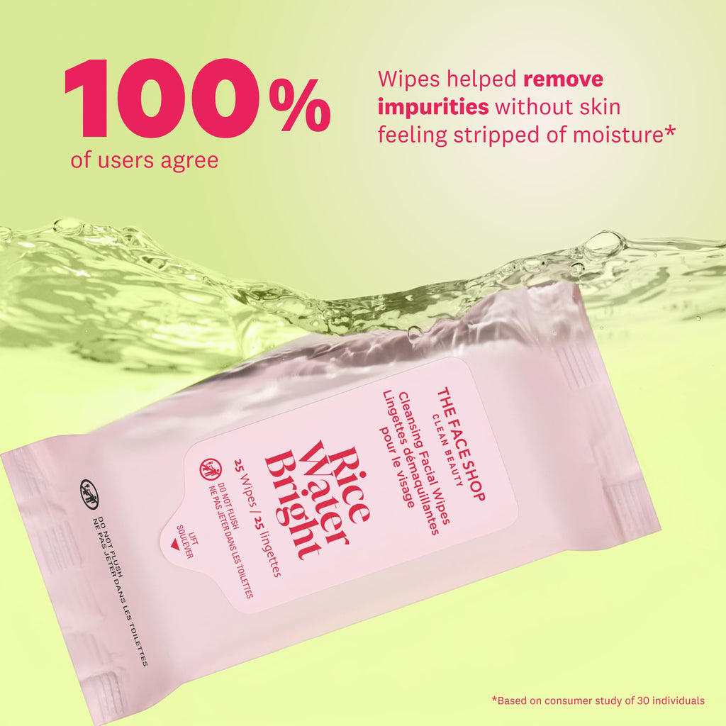 The Face Shop x Glamzilla Rice Water Bright Cleansing Wipes – 3-Pack, 25 Count Each