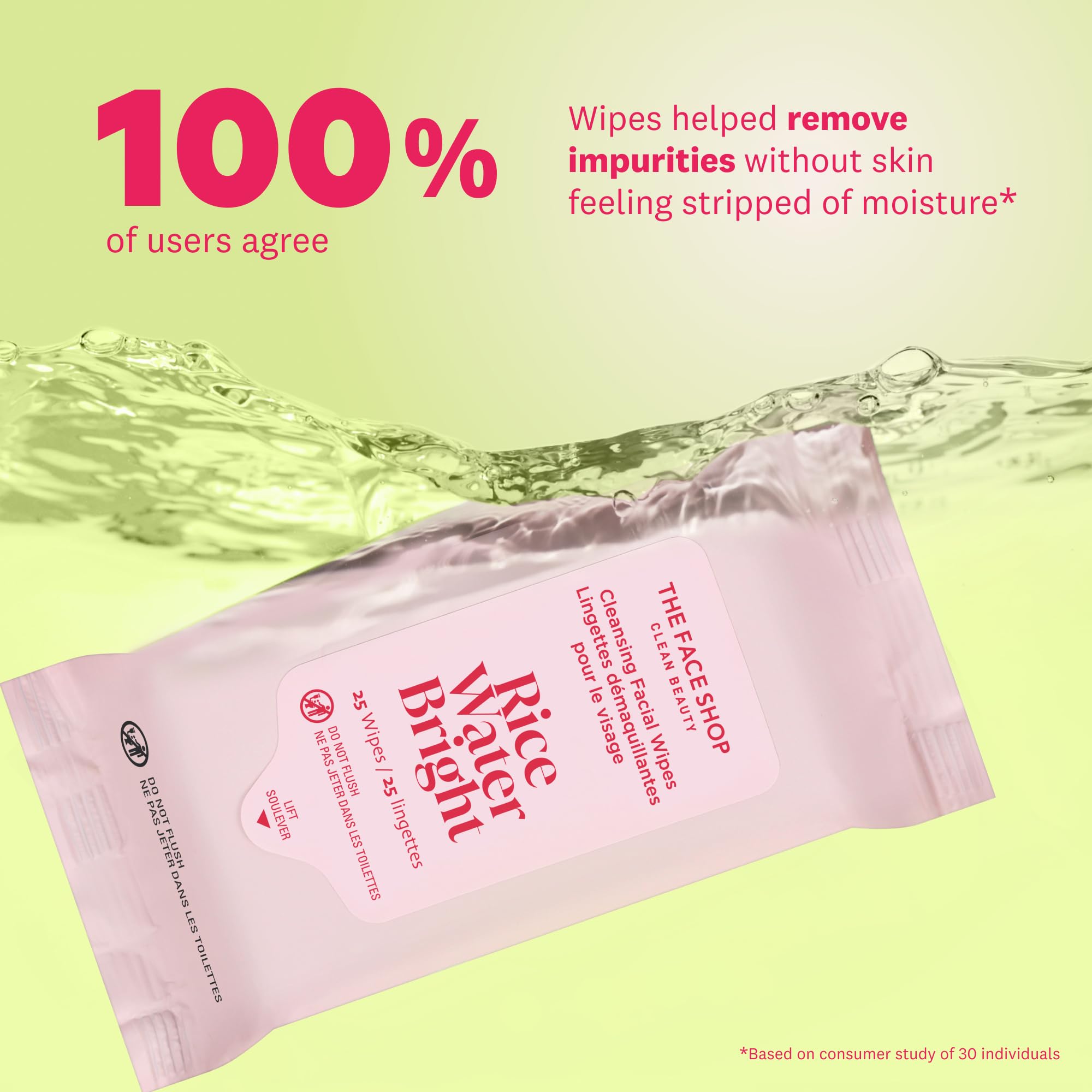 The Face Shop x Glamzilla Rice Water Bright Cleansing Wipes – 3-Pack, 25 Count Each