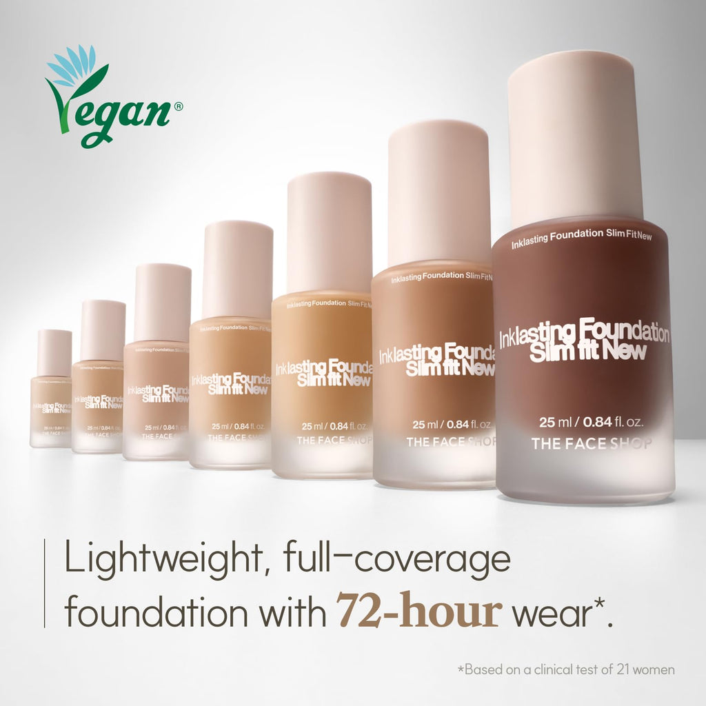 The Face Shop Ink Lasting Foundation – Full Coverage, 72-Hour Semi-Matte, Bakuchiol, N310 Almond, 0.84 Fl Oz