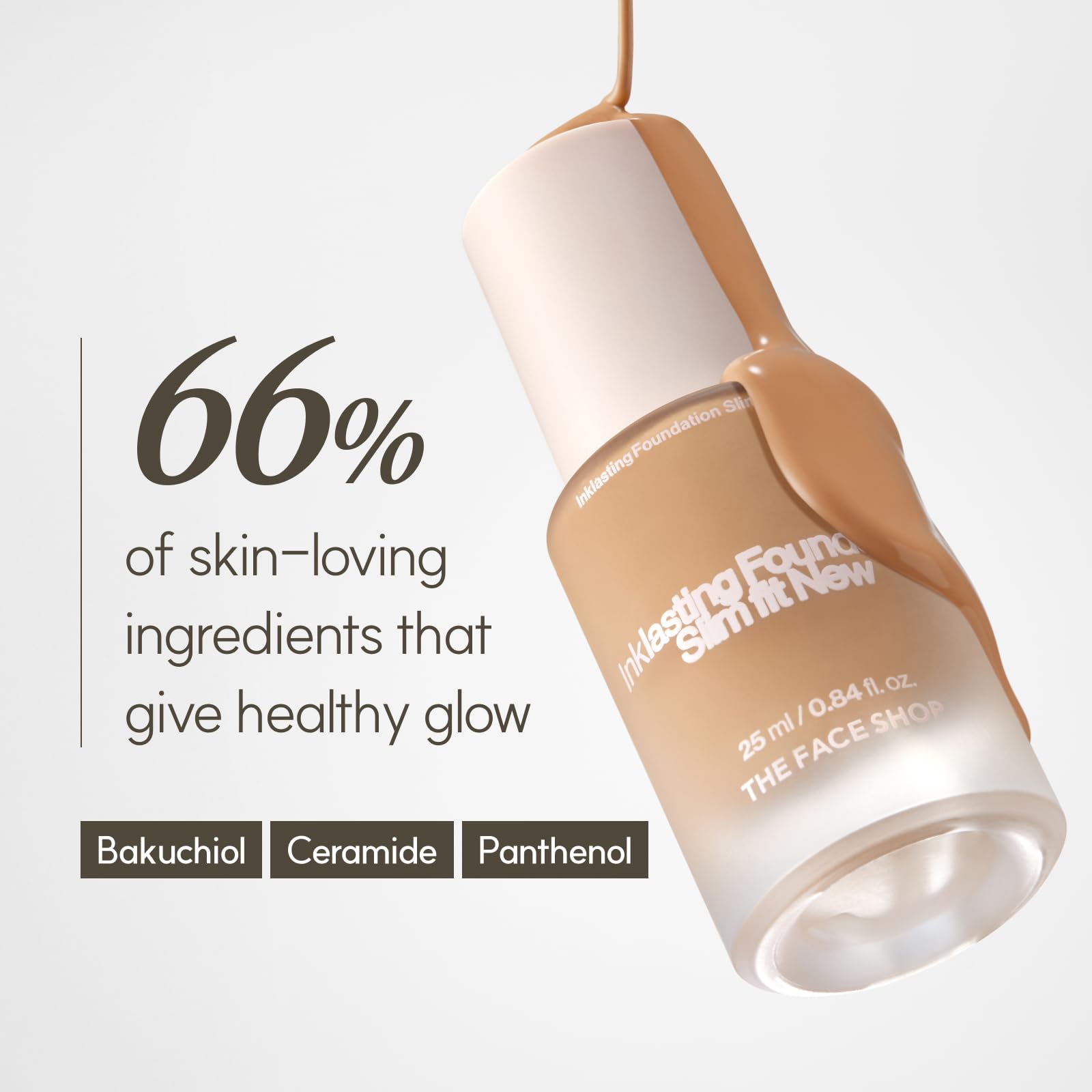 The Face Shop Ink Lasting Foundation – Full Coverage, 72-Hour Semi-Matte, Bakuchiol, N310 Almond, 0.84 Fl Oz