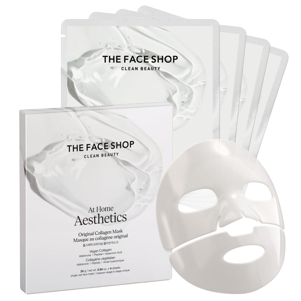 THE FACE SHOP Original Vegan Collagen Mask – Glass Skin Essential, Hydration & Firming (4EA)