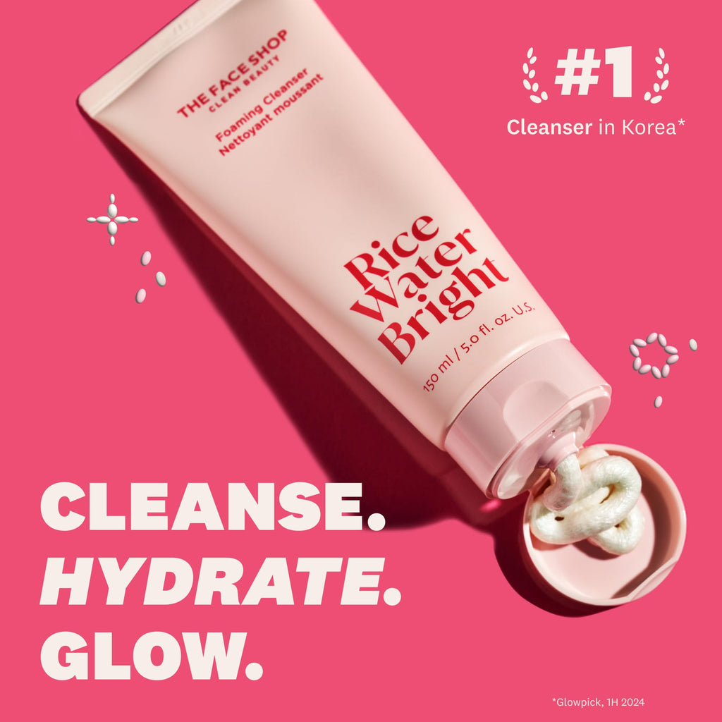 The Face Shop Rice Water Bright Double Cleansing Duo Set – Ceramide, Korean Skincare, Vegan Cleanser & Makeup Remover