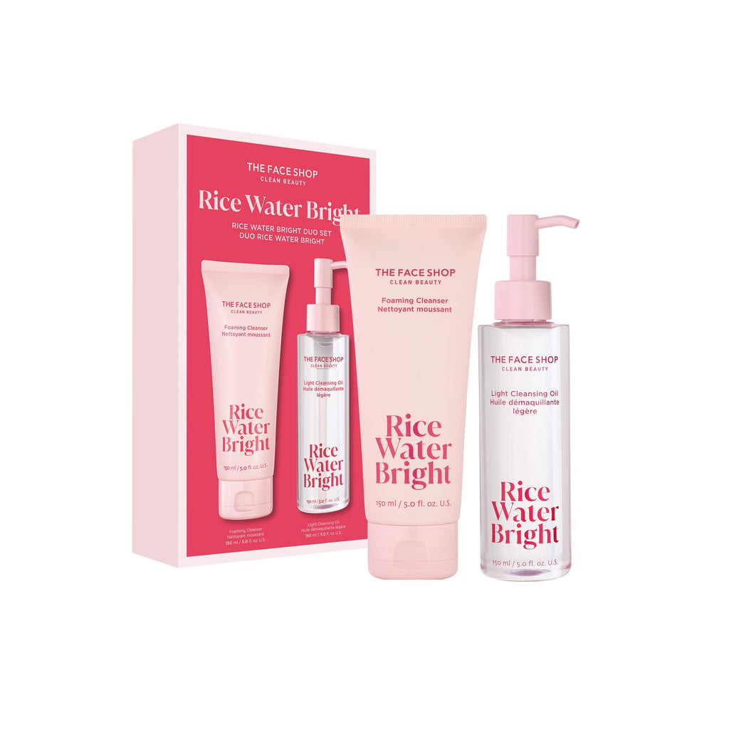 The Face Shop Rice Water Bright Double Cleansing Duo Set – Ceramide, Korean Skincare, Vegan Cleanser & Makeup Remover
