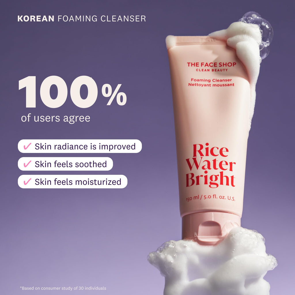 The Face Shop Rice Water Bright Double Cleansing Duo Set – Ceramide, Korean Skincare, Vegan Cleanser & Makeup Remover