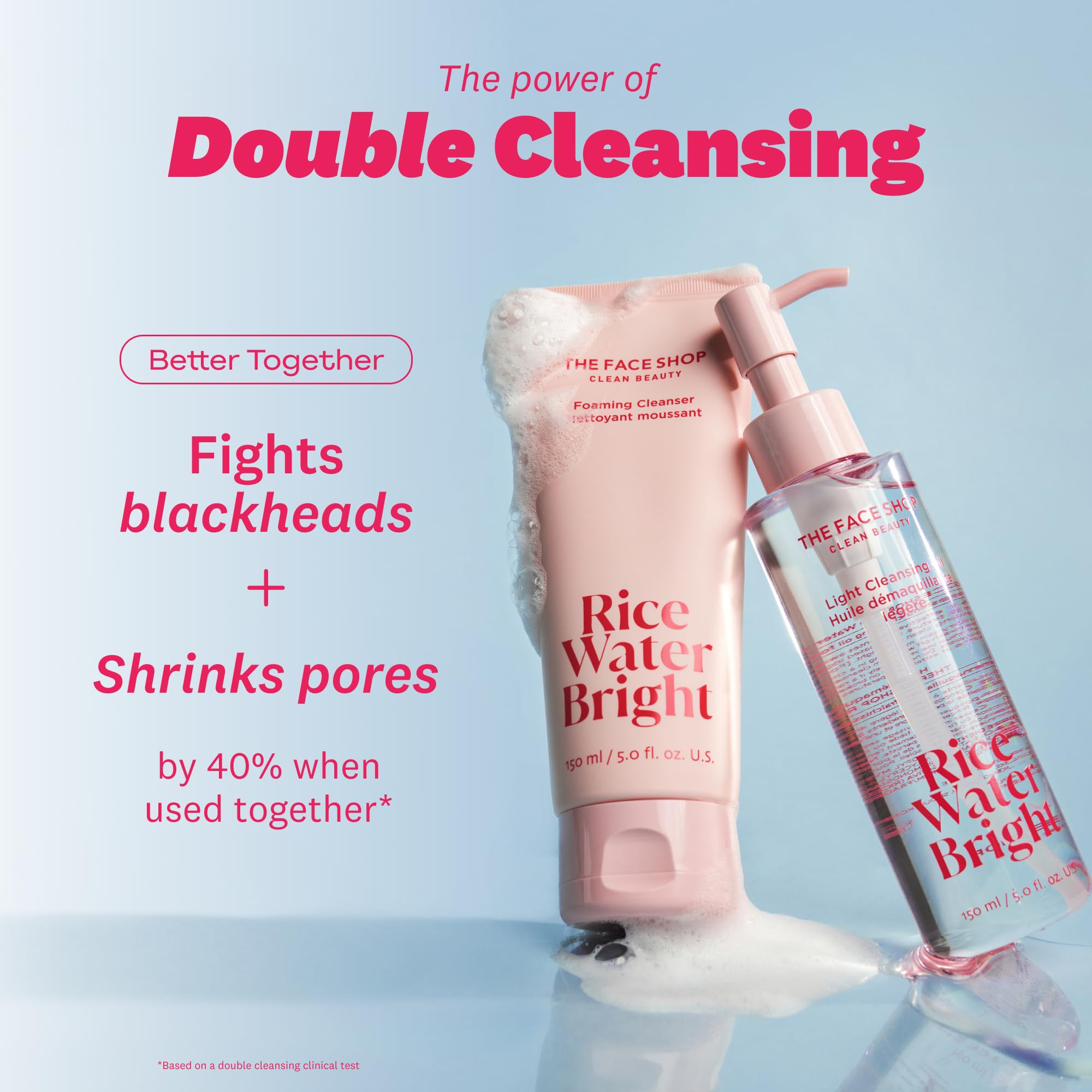 The Face Shop Rice Water Bright Double Cleansing Duo Set – Ceramide, Korean Skincare, Vegan Cleanser & Makeup Remover