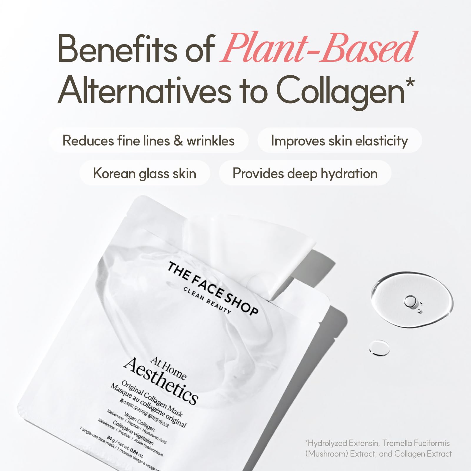 THE FACE SHOP Original Vegan Collagen Mask – Glass Skin Essential, Hydration & Firming (4EA)