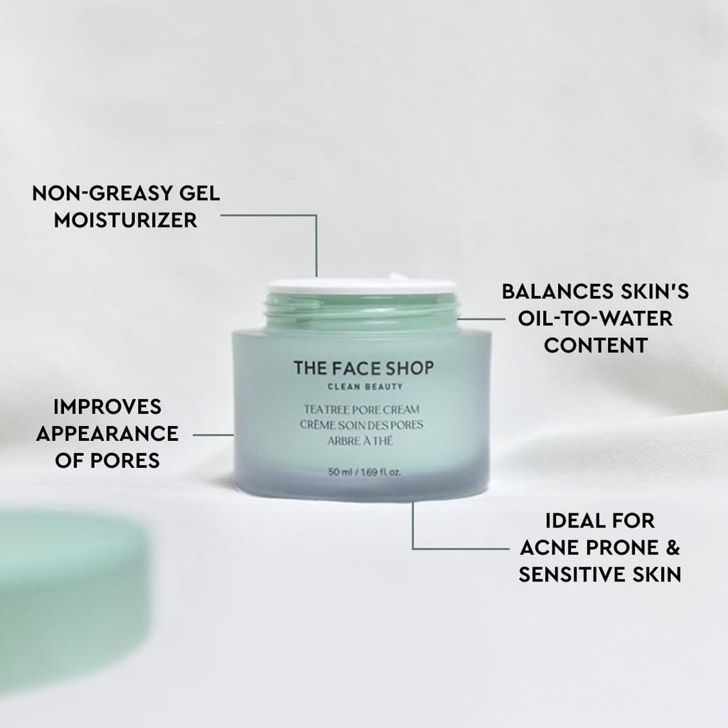 The Face Shop Tea Tree Pore Cream – Pore Minimizer, Hydrating & Soothing Moisturizer