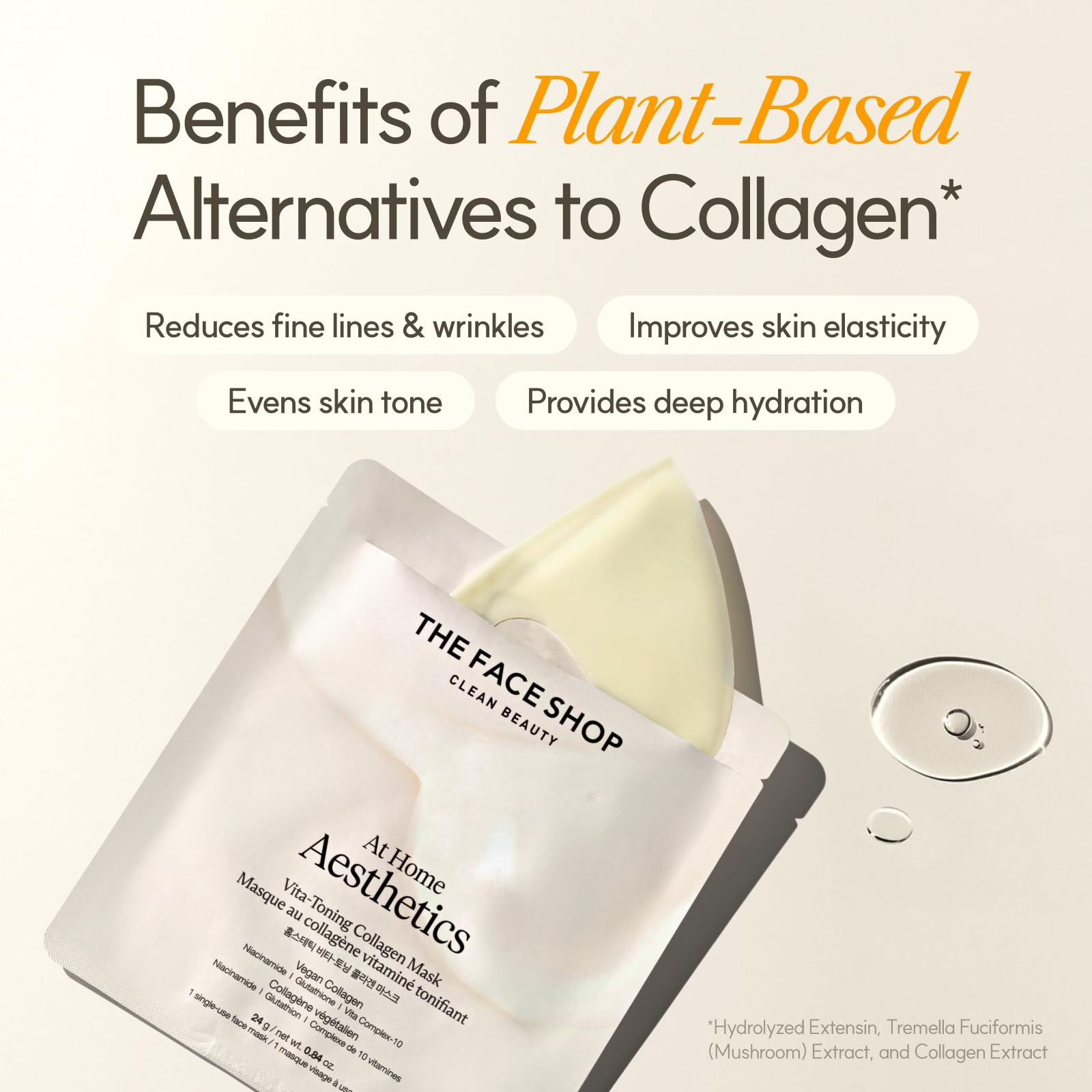 The Face Shop Vita-Toning Vegan Collagen Face Mask | Hydrating Hydrogel Mask for Glass Skin, Elasticity & Even Tone