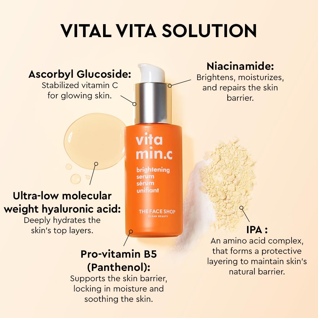 The Face Shop Vitamin C Serum – Brighten Complexion, Even Tone, Hyaluronic Acid & Niacinamide