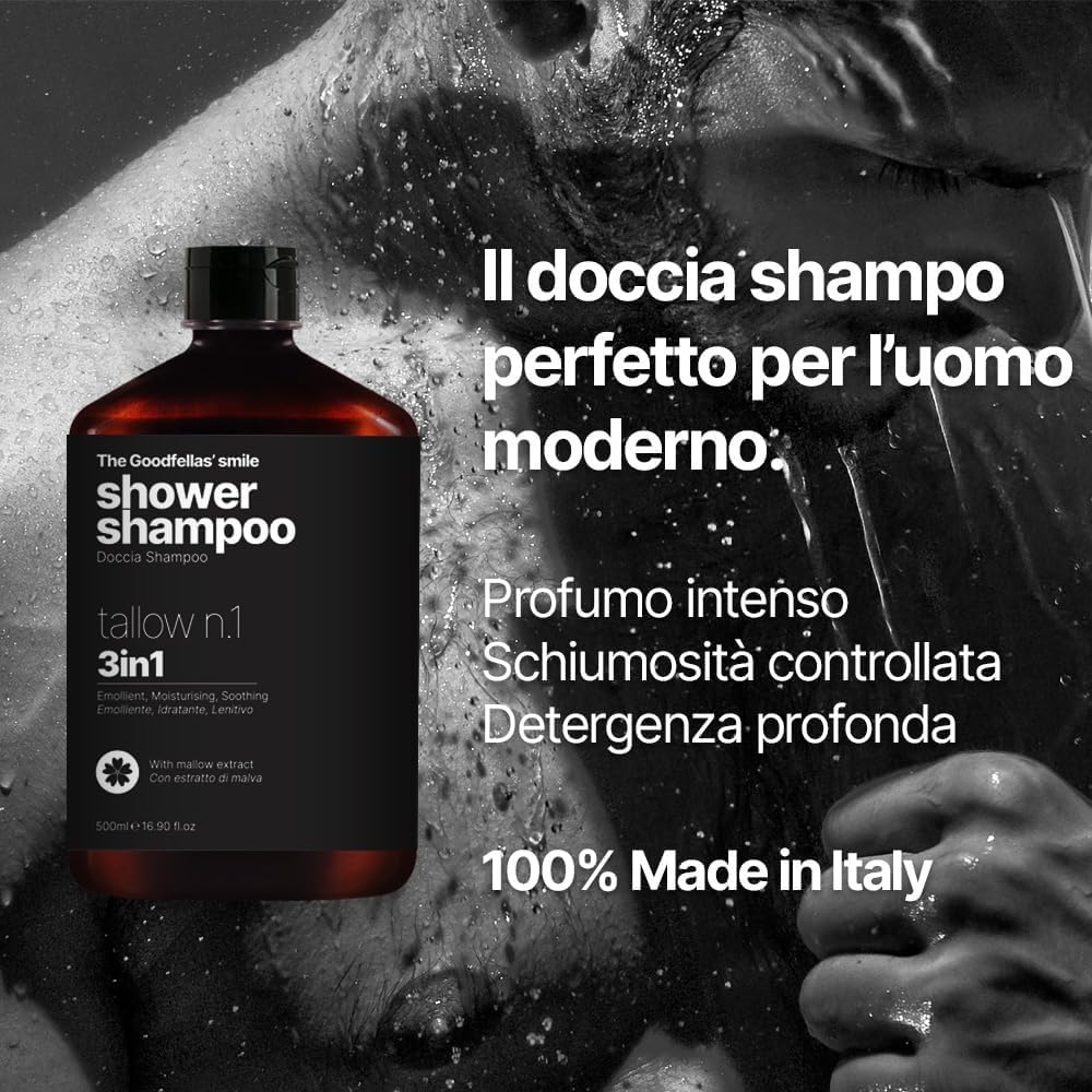 The Goodfellas' smile Tallow N.1 3-in-1 Shower Shampoo for Men | Body Wash, Shampoo & Conditioner | Bold Masculine Scent | Made in Italy
