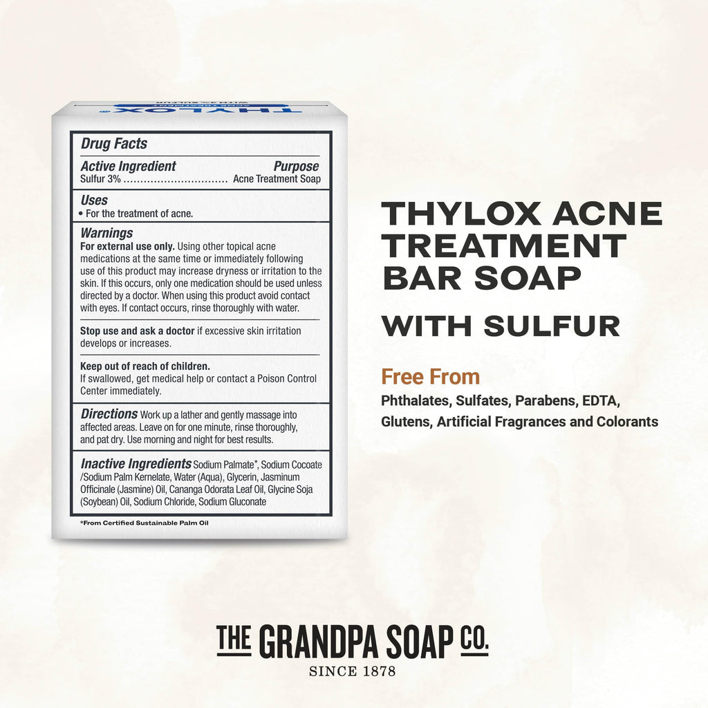 The Grandpa Soap Co. Thylox Acne Treatment Bar Soap – 3% Natural Sulfur, 2-Pack