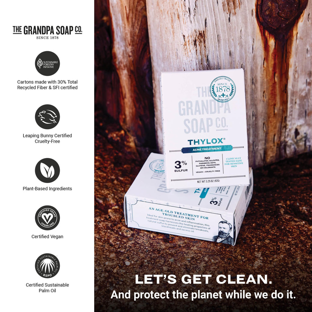 The Grandpa Soap Co. Thylox Acne Treatment Bar Soap – 3% Natural Sulfur, 2-Pack