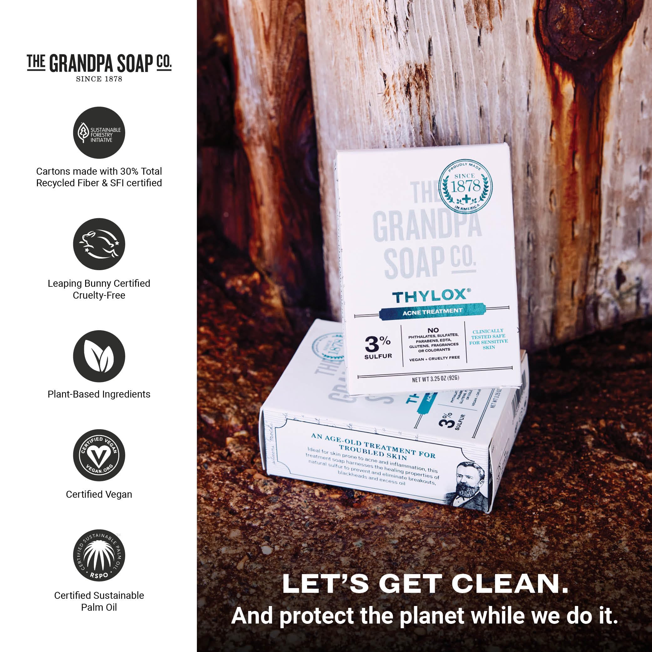 The Grandpa Soap Co. Thylox Acne Treatment Bar Soap – 3% Natural Sulfur, 2-Pack