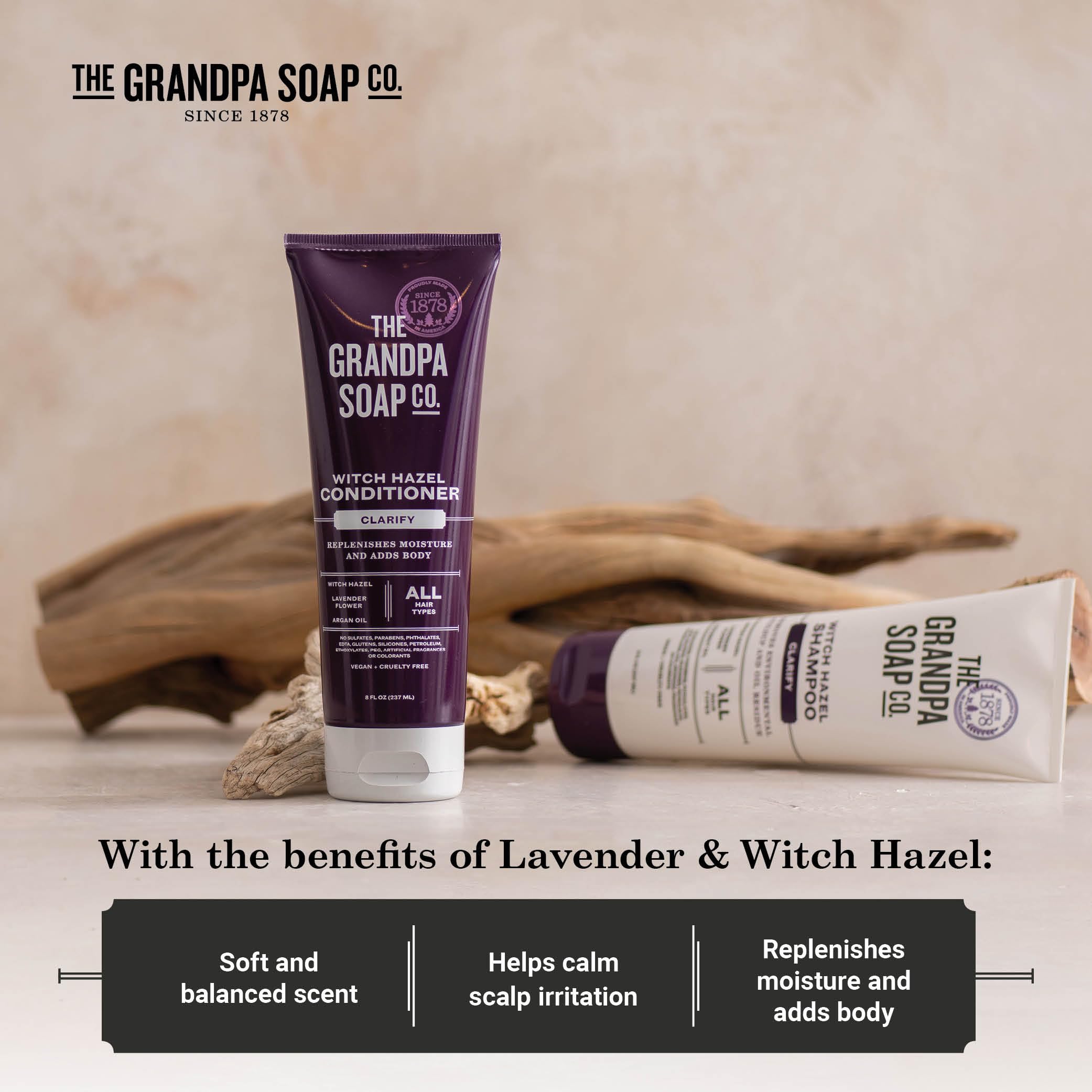 The Grandpa Soap Company Clarifying Witch Hazel Conditioner with Lavender – Sulfates/Parabens Free, 8 oz (2 Pack)