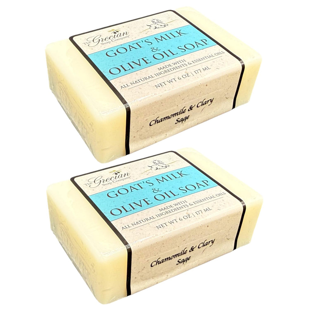 The Grecian Soap Company Clean Beauty Goat's Milk & Olive Oil Bar Soap – Chamomile & Clary Sage (2-Pack, 6oz)