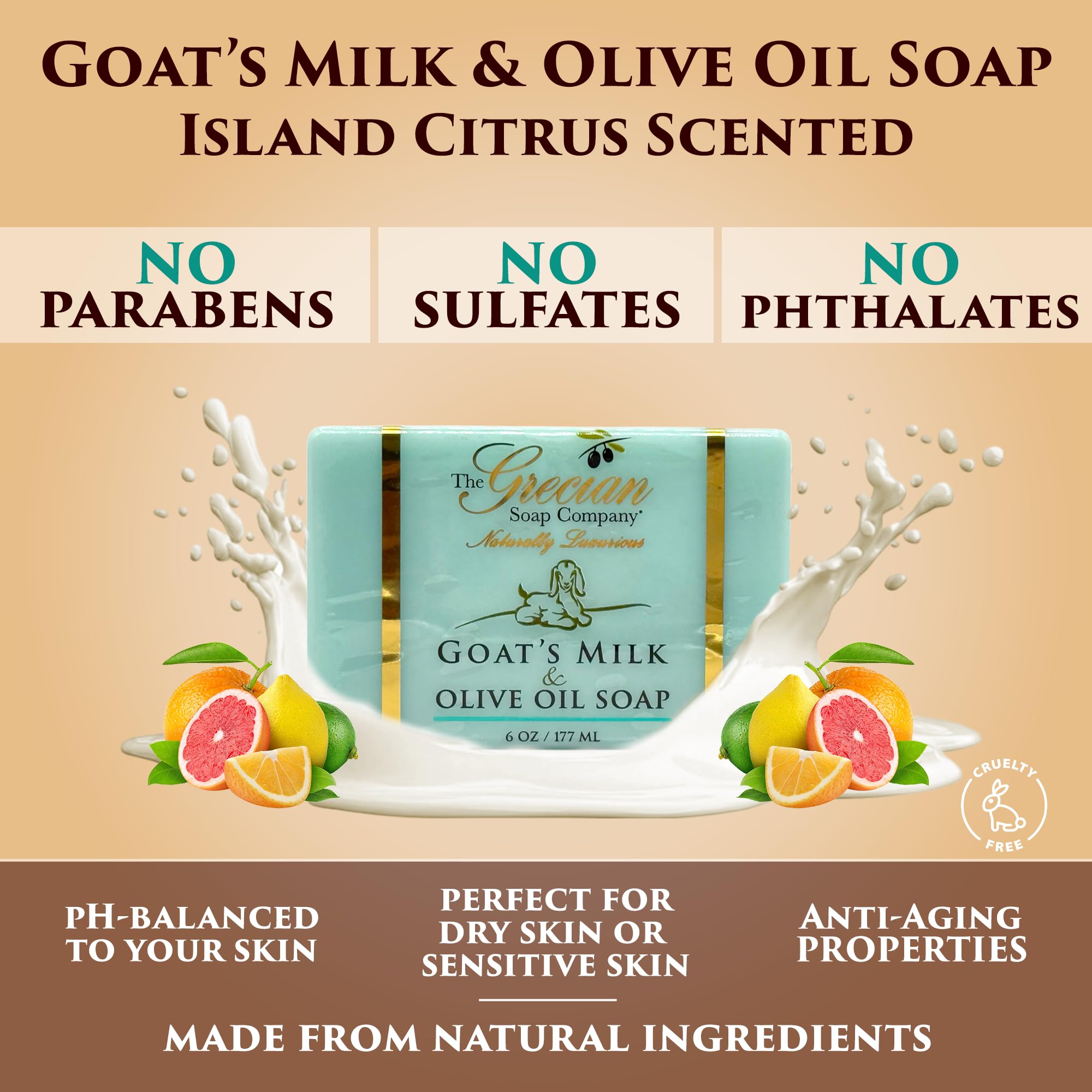 The Grecian Soap Company Deluxe Bathtub Gift Set – Goat Milk & Olive Oil Skincare, Island Citrus, 6-Piece Gift Set