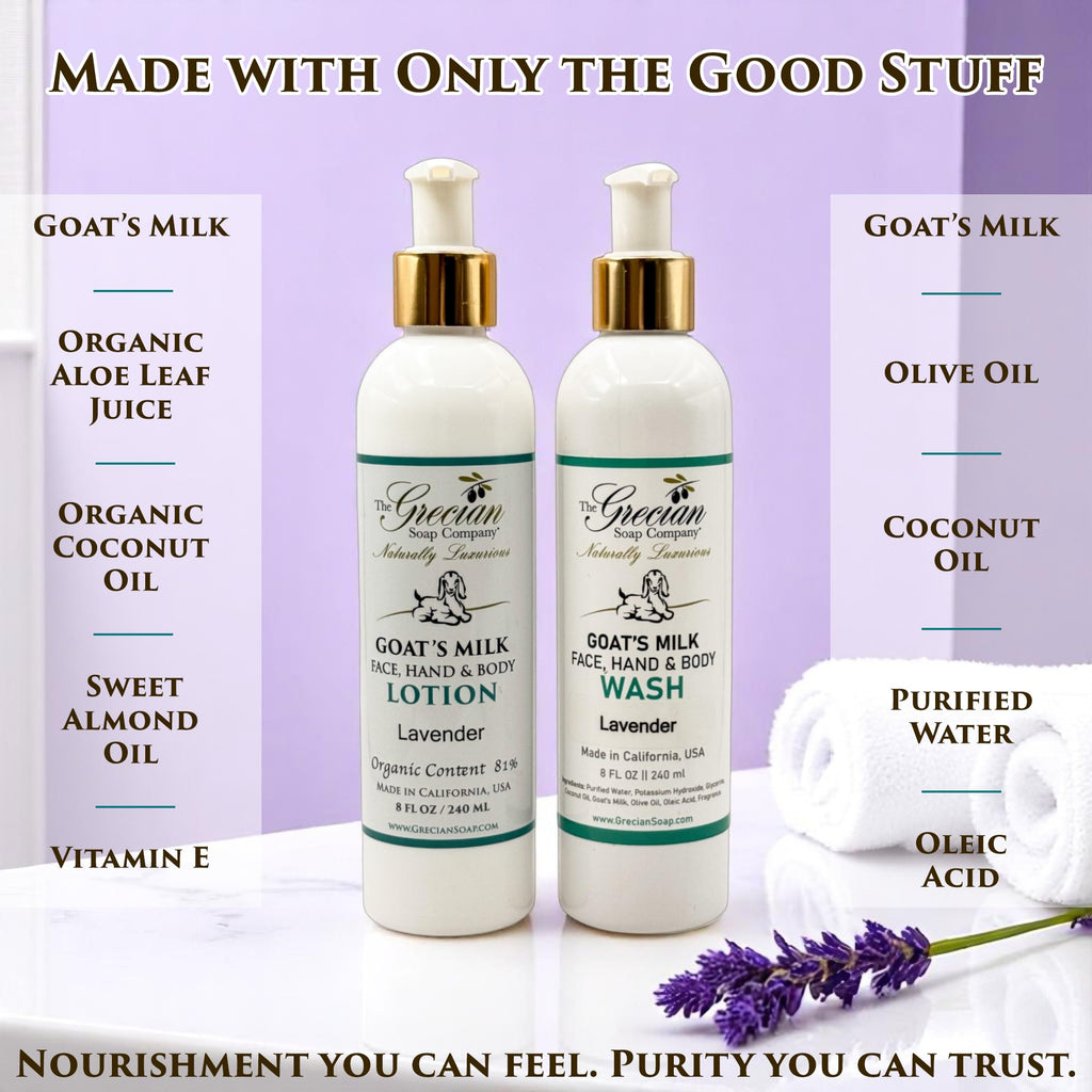 The Grecian Soap Company Goat Milk Lotion & Body Wash Set – Lavender, 8oz Each
