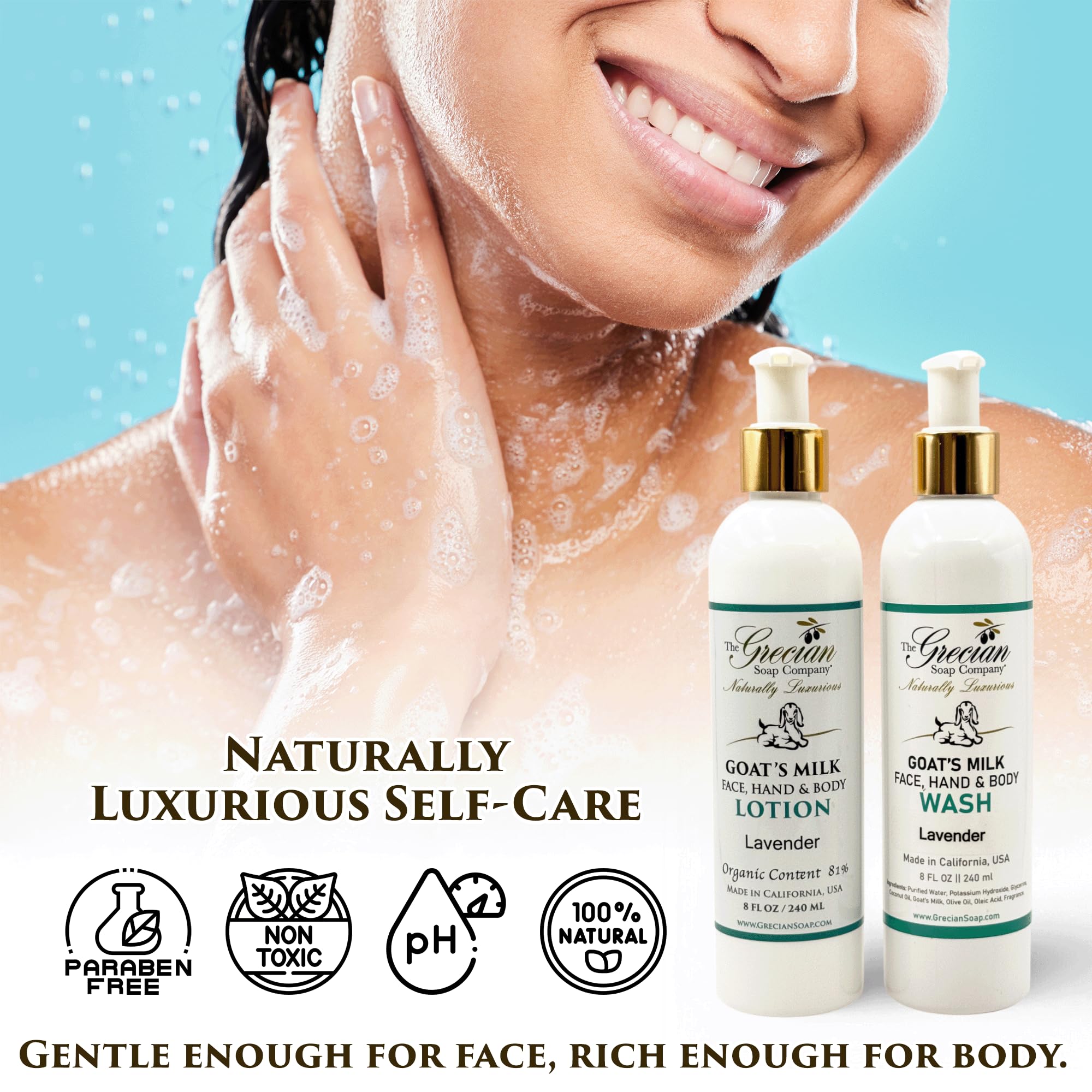 The Grecian Soap Company Goat Milk Lotion & Body Wash Set – Lavender, 8oz Each