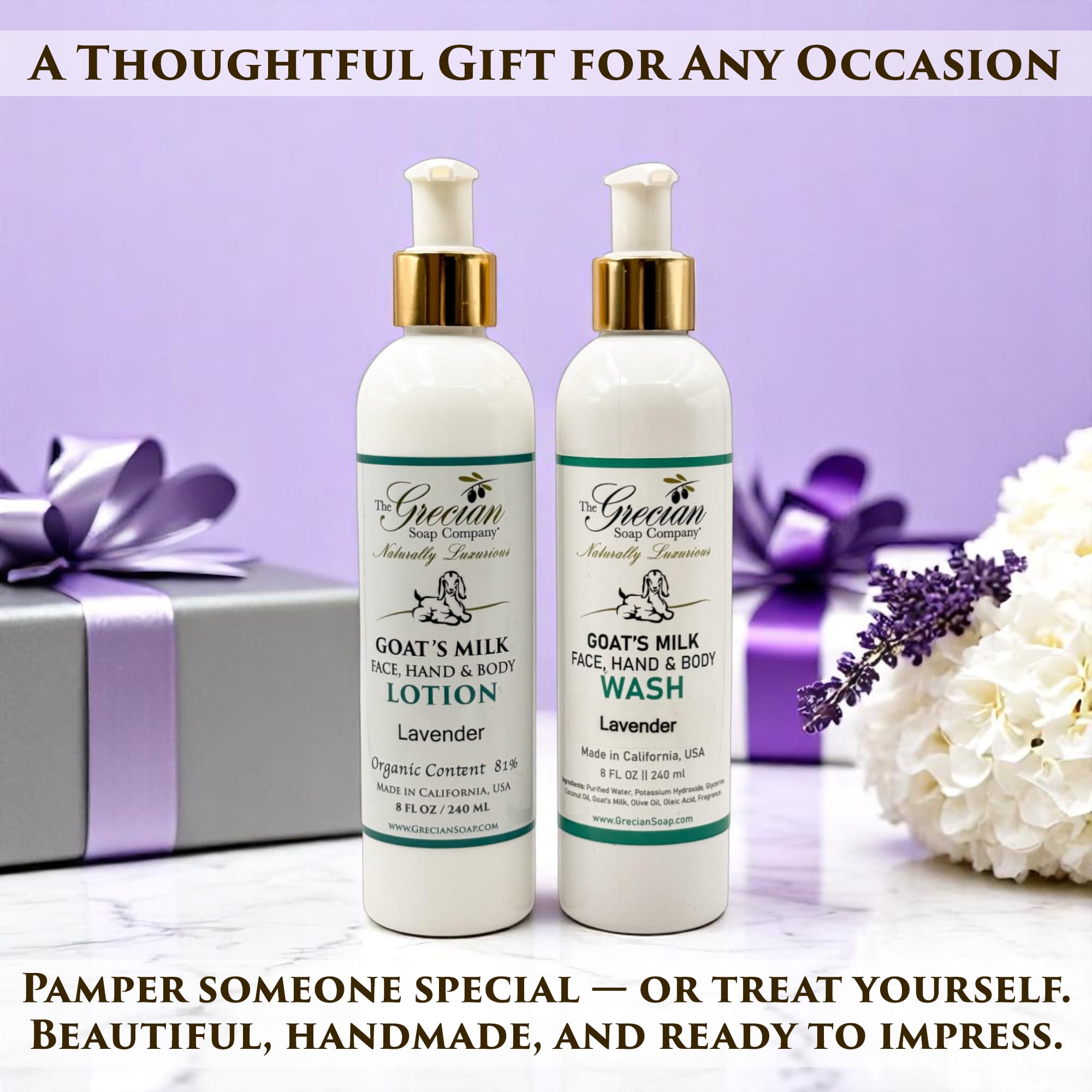 The Grecian Soap Company Goat Milk Lotion & Body Wash Set – Lavender, 8oz Each